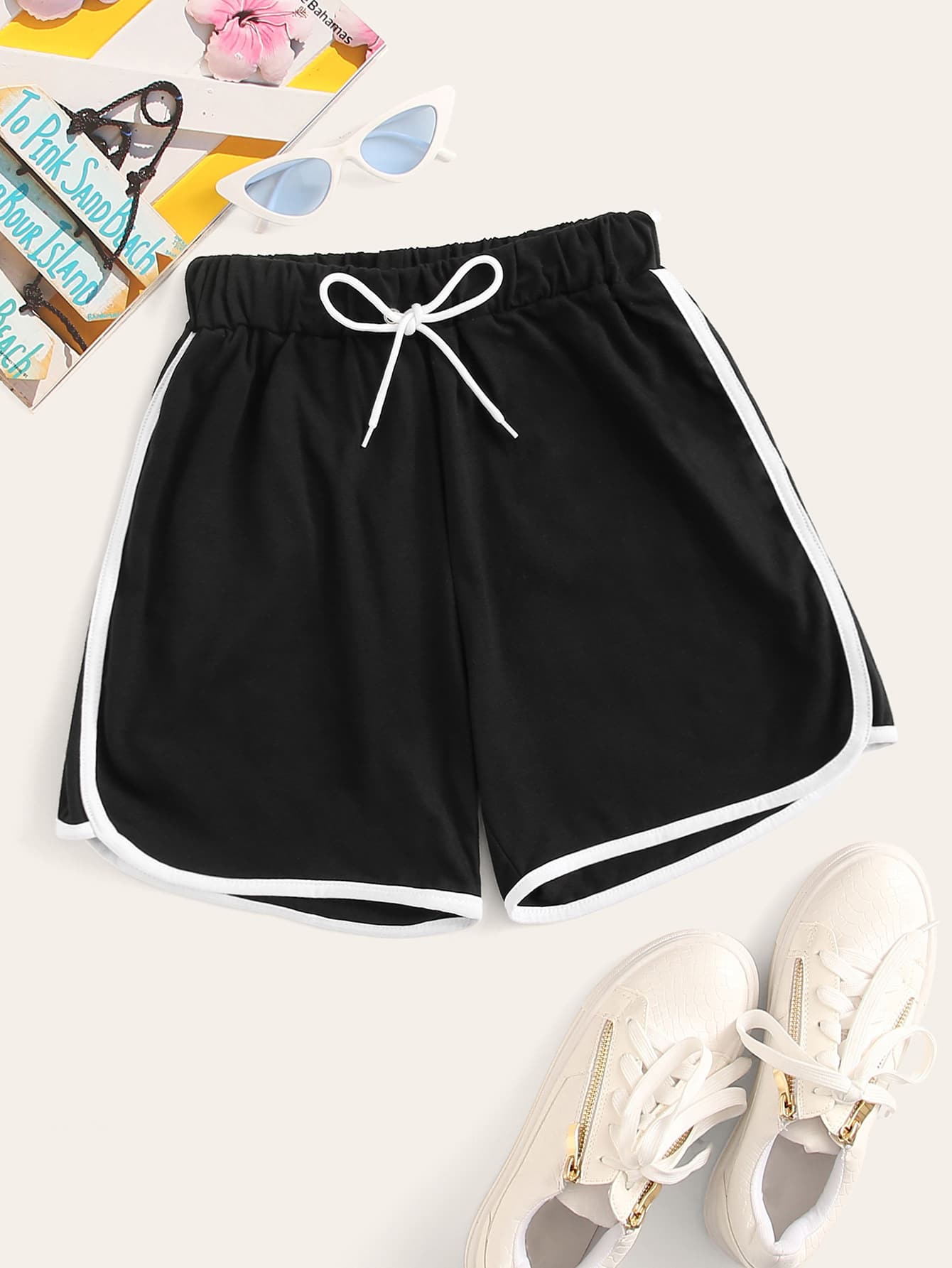 Plus Contrast Binding Tie Front Track Shorts