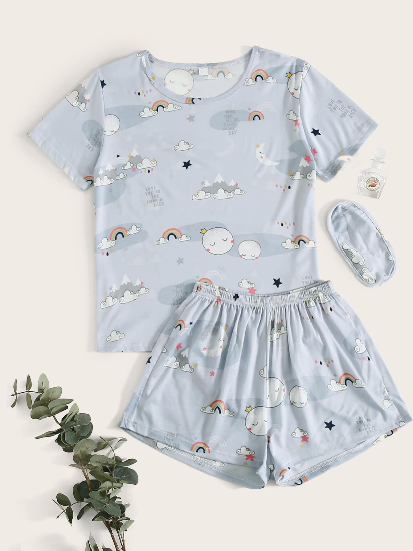 Cartoon Graphic Eye Cover Pajama Set