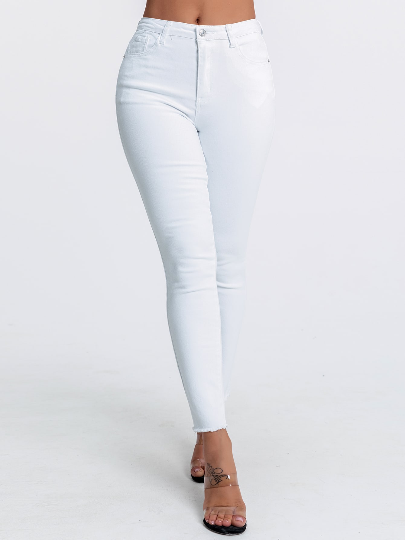 Curvy High Stretch Raw Hem Skinny Jeans