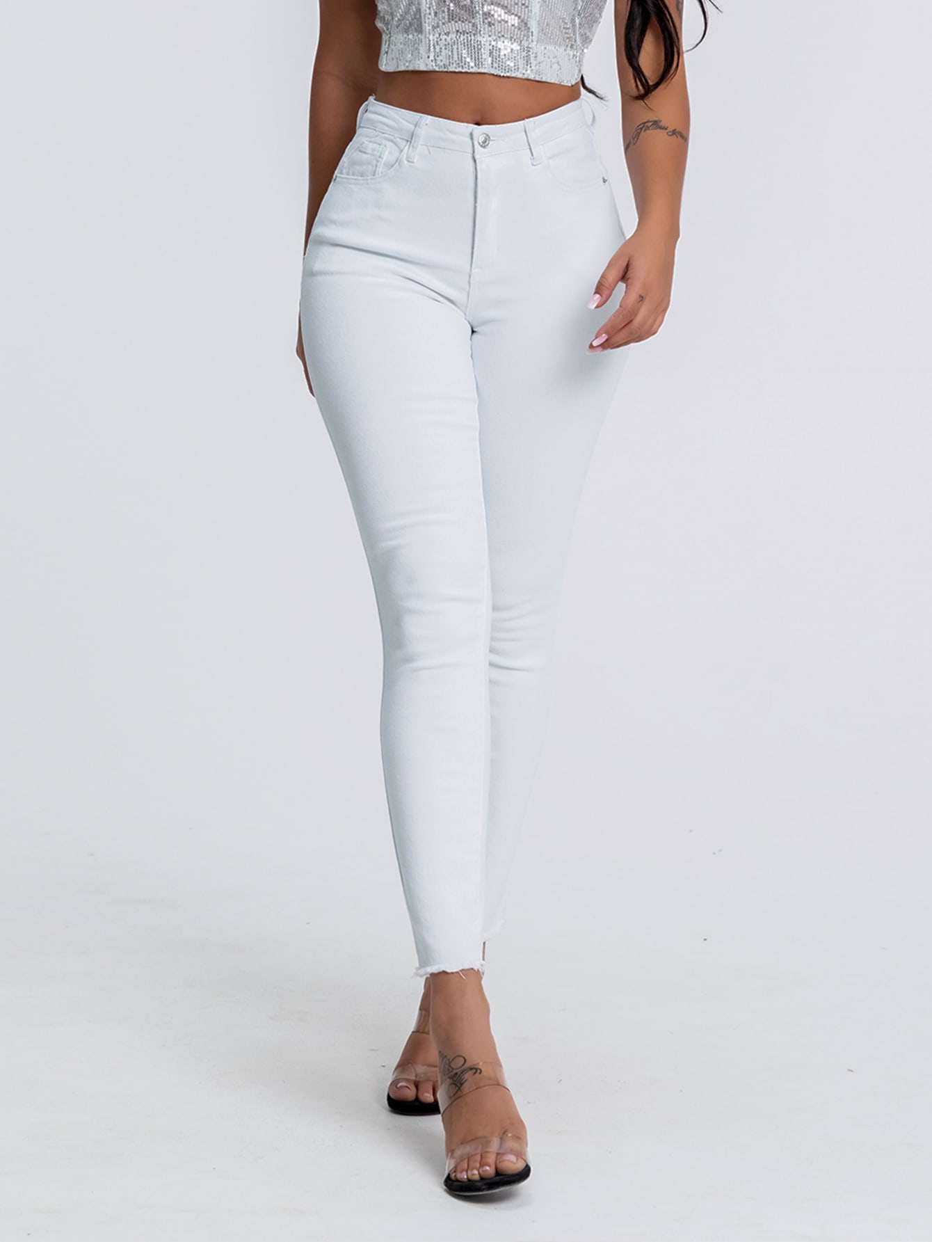 Curvy High Stretch Raw Hem Skinny Jeans