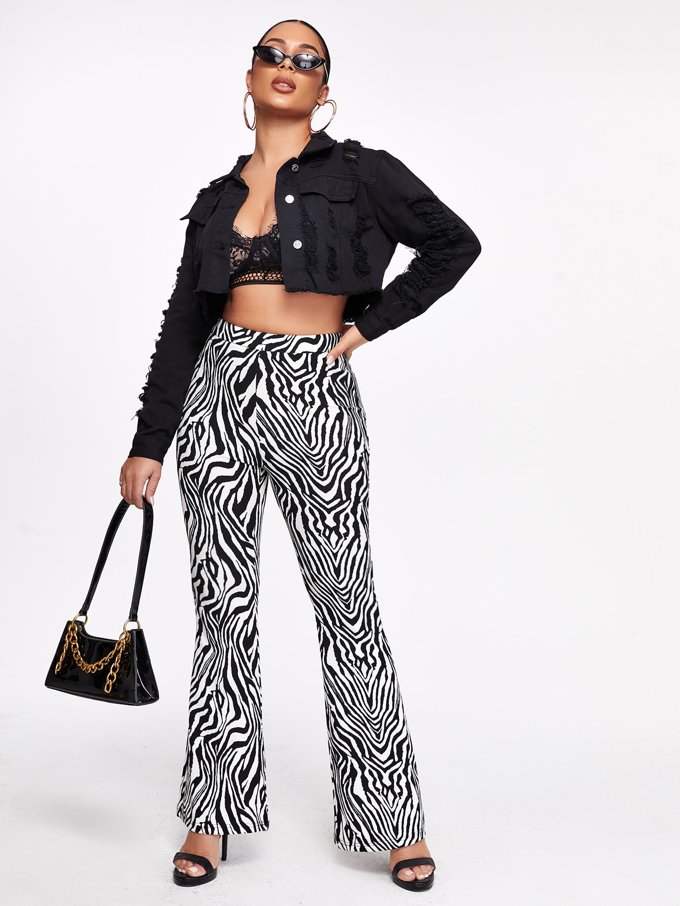 Distressed Button-Front Cropped Denim Jacket
