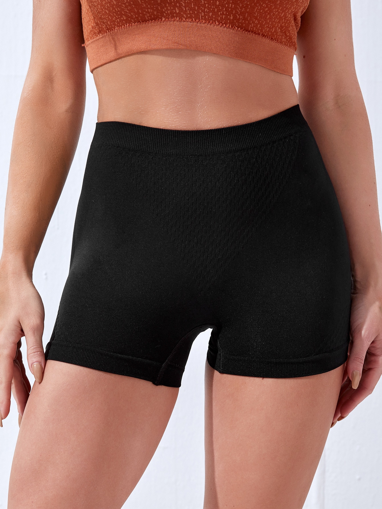 Solid High Waist Sports Shorts Stretchy Shorts