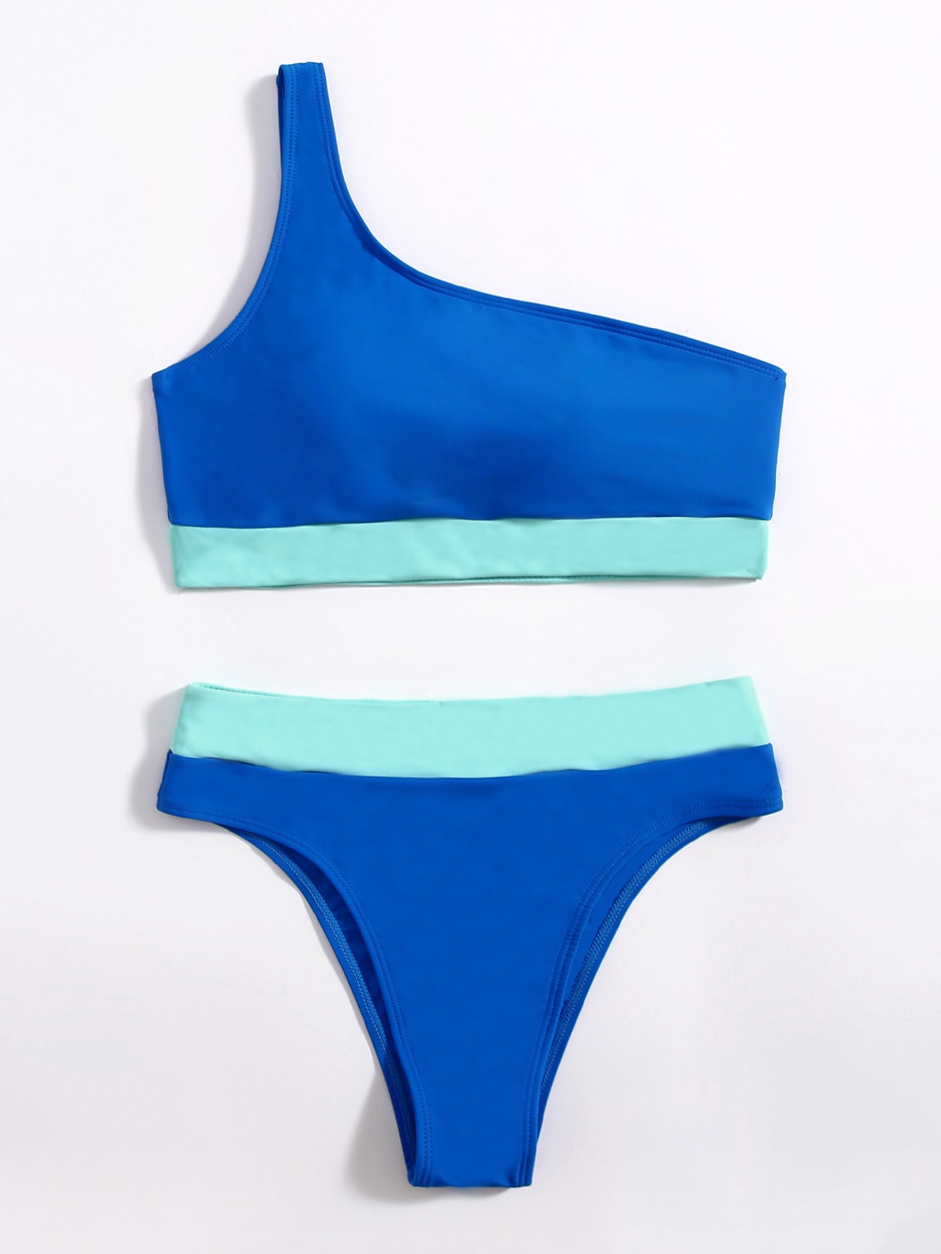 Solid One Shoulder Bikini Set For Summer Beach Vocation