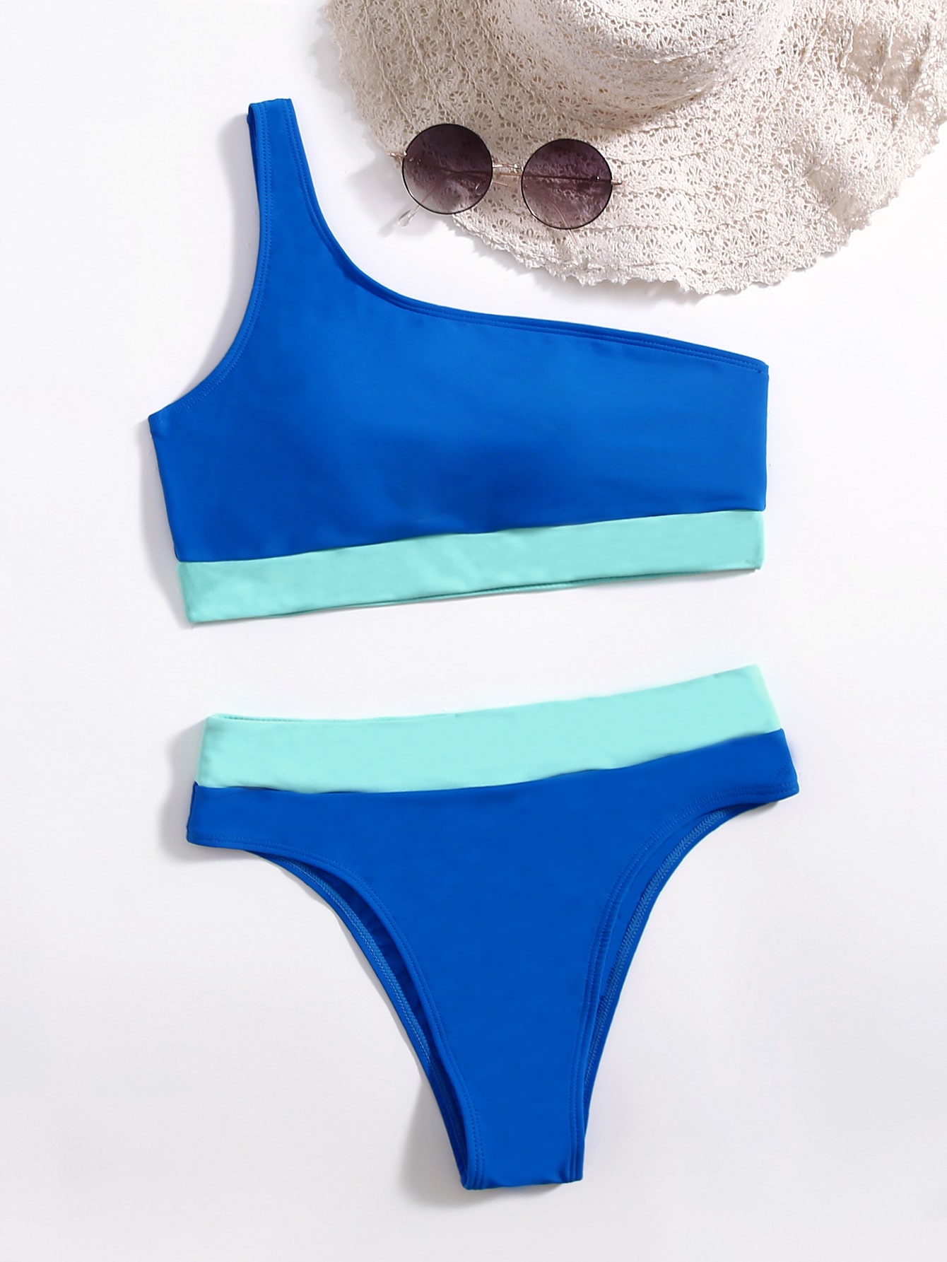 Solid One Shoulder Bikini Set For Summer Beach Vocation