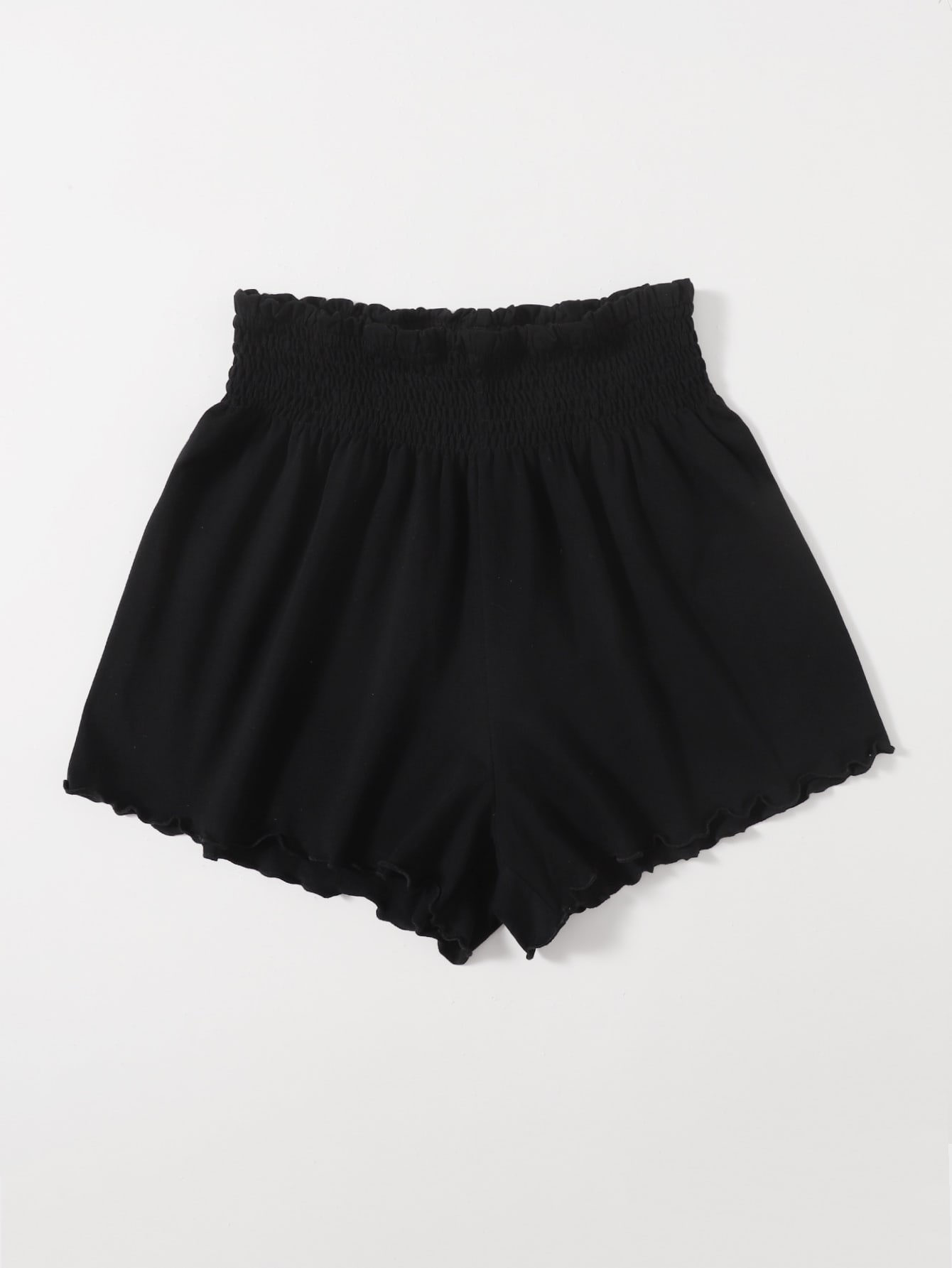Shirred Waist Lettuce Trim Shorts