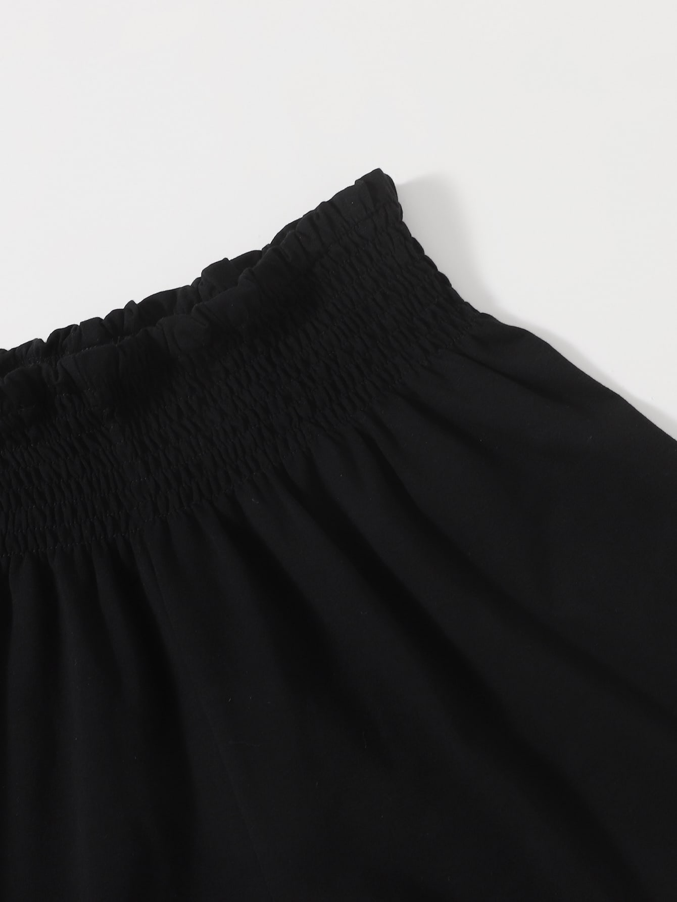 Shirred Waist Lettuce Trim Shorts