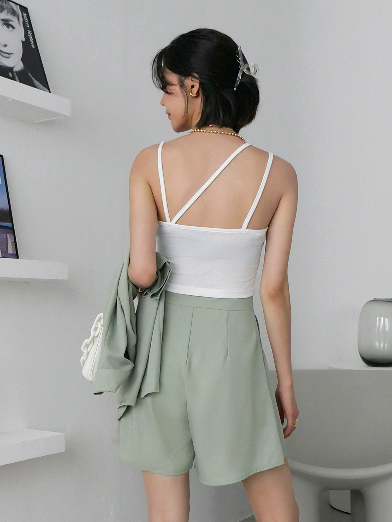 Lapel Collar Button Front Blouse With Shorts Without Cami Top