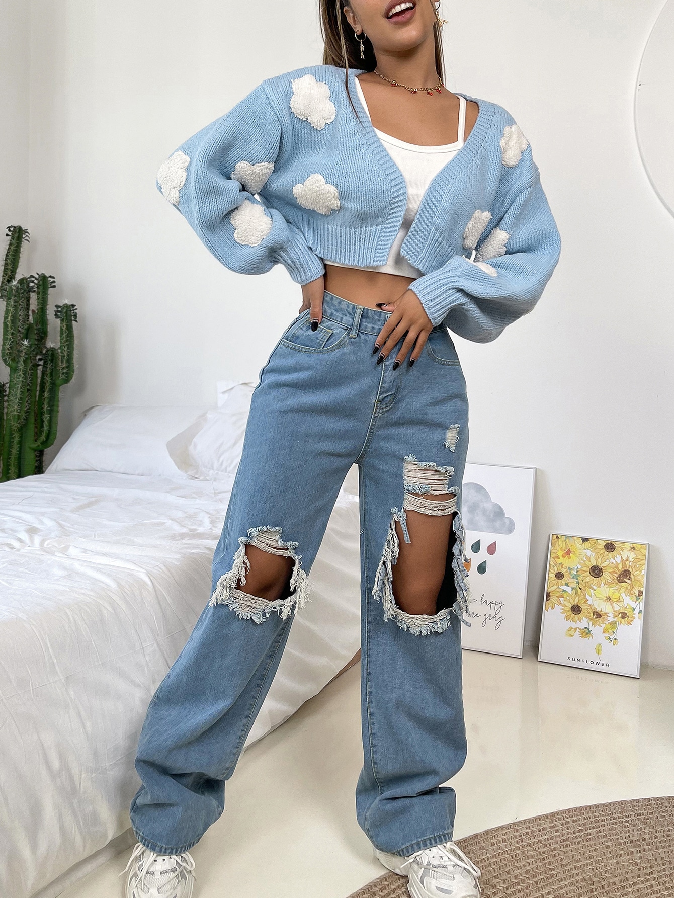 Clouds Pattern Cardigan Without Camisole