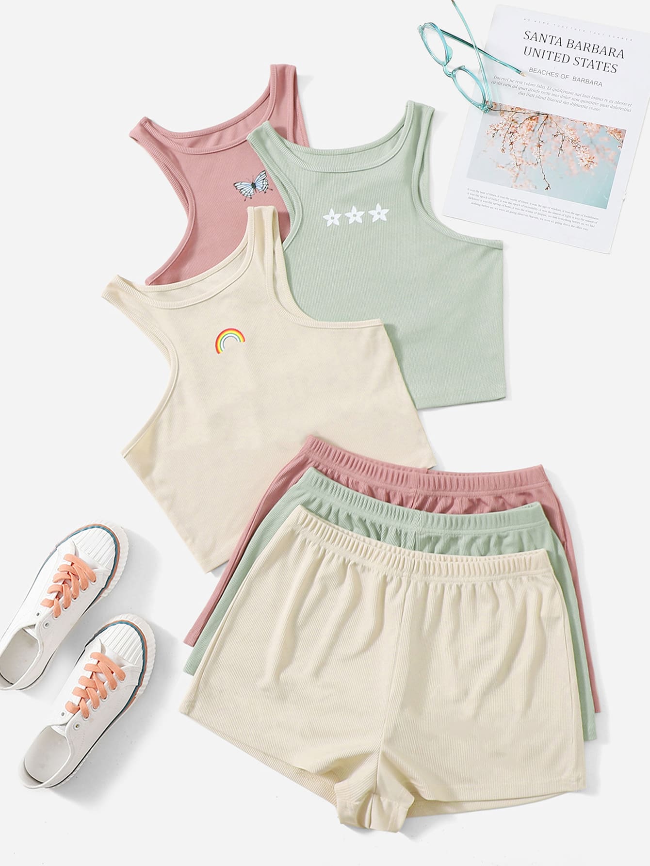 3sets Graphic Lounge Tank Top & Shorts