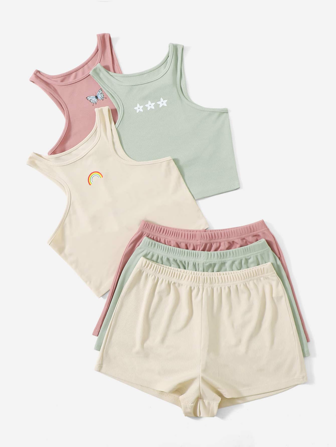 3sets Graphic Lounge Tank Top & Shorts