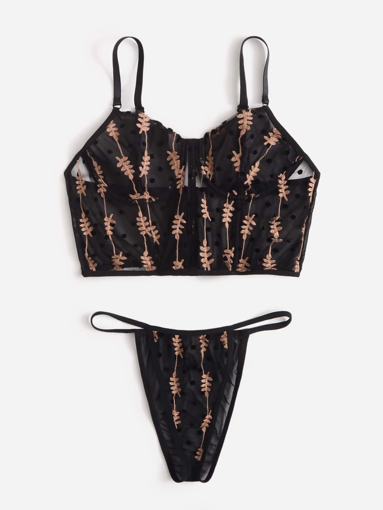Leaf Pattern Mesh Underwire Lingerie Set