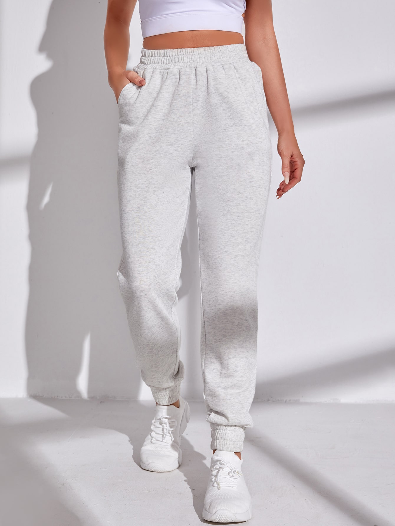 Solid Slant Pocket Sports Pants