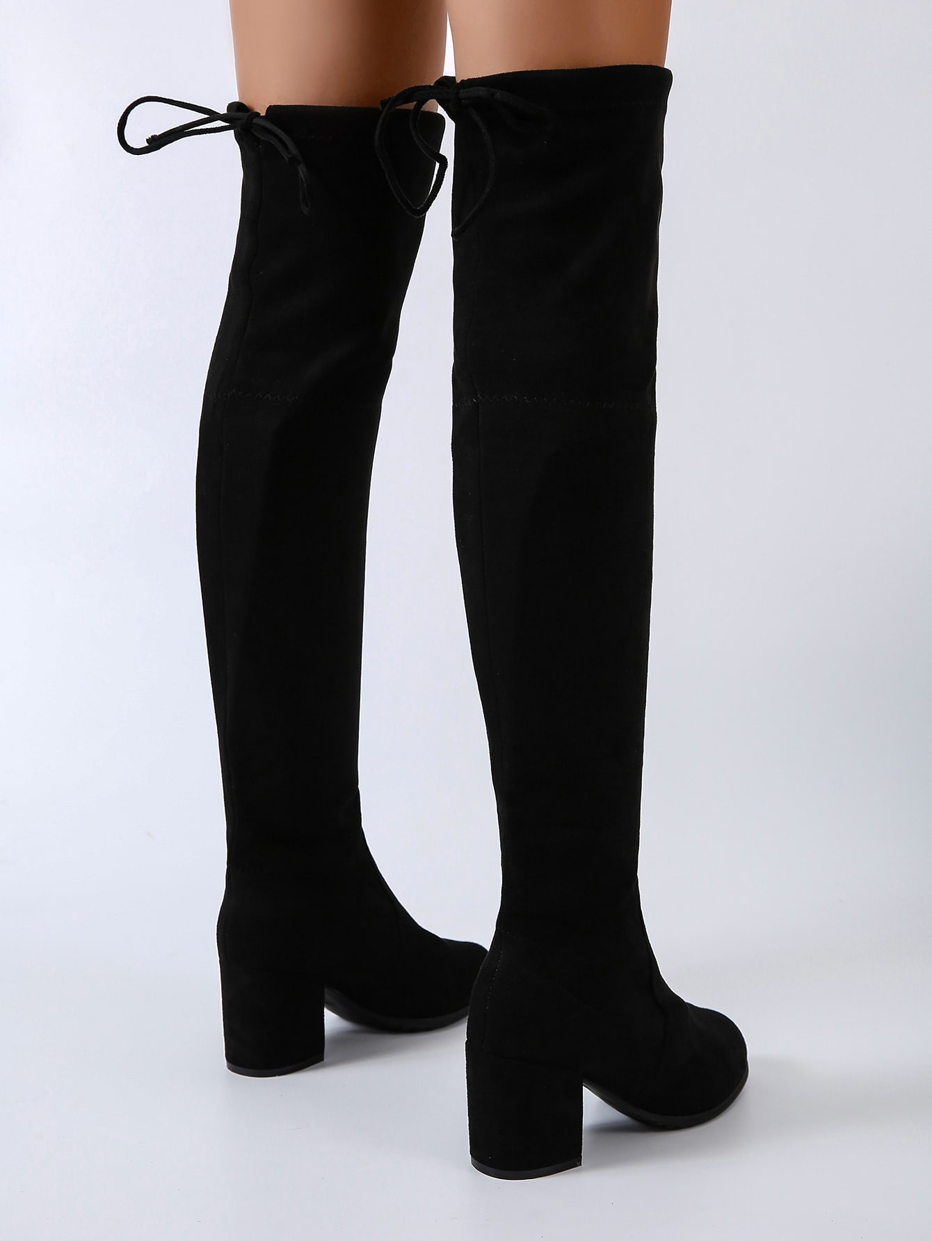 Black Solid Color Elastic Ankle Boots And Simple Style Thicken Heel Boots