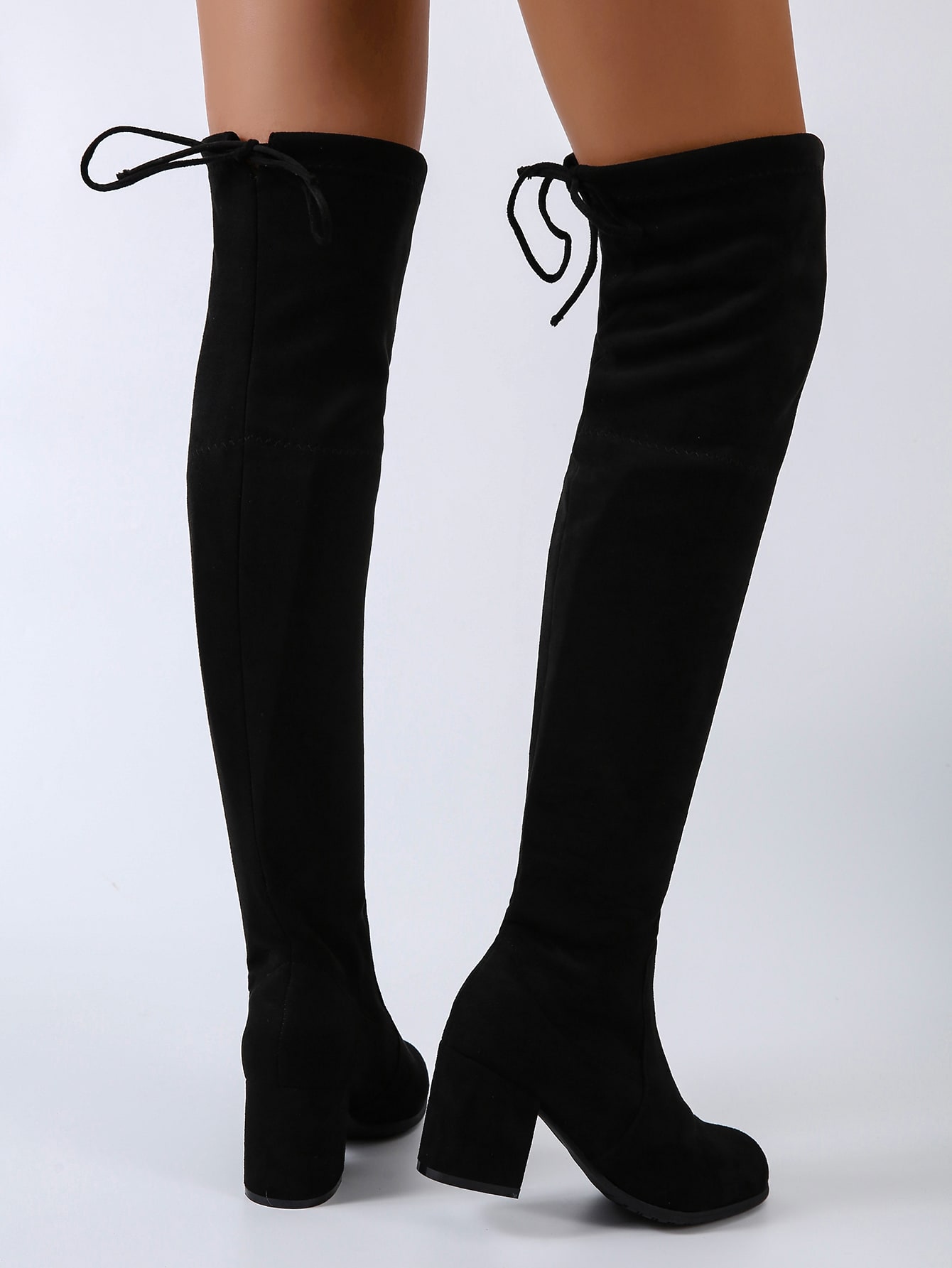 Black Solid Color Elastic Ankle Boots And Simple Style Thicken Heel Boots