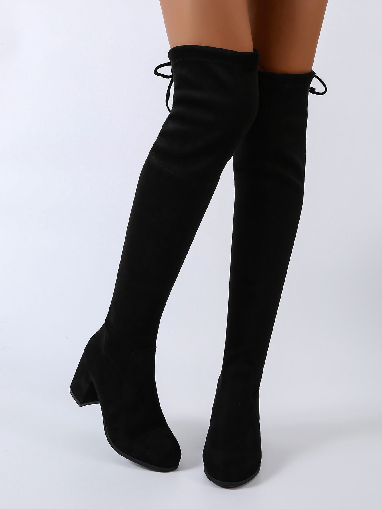 Black Solid Color Elastic Ankle Boots And Simple Style Thicken Heel Boots