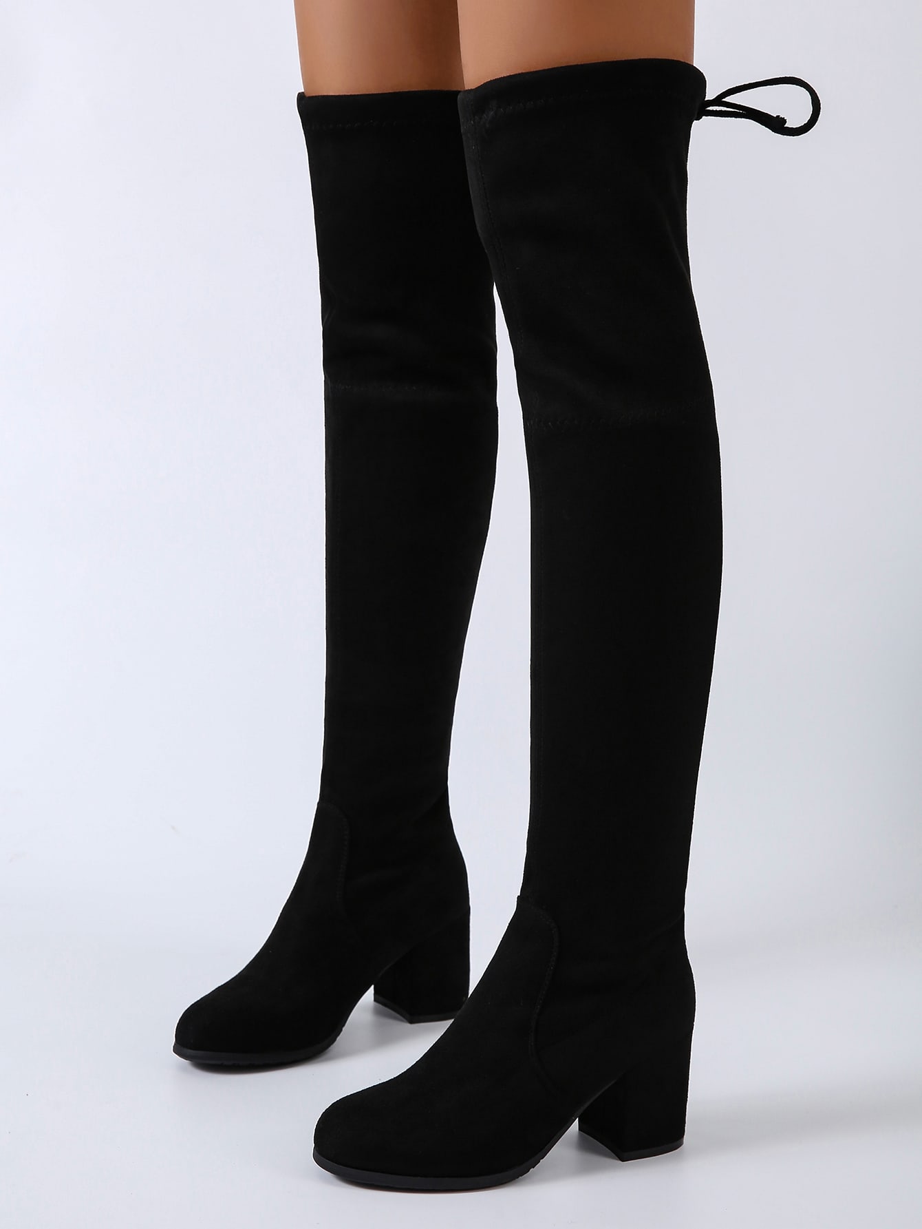 Black Solid Color Elastic Ankle Boots And Simple Style Thicken Heel Boots