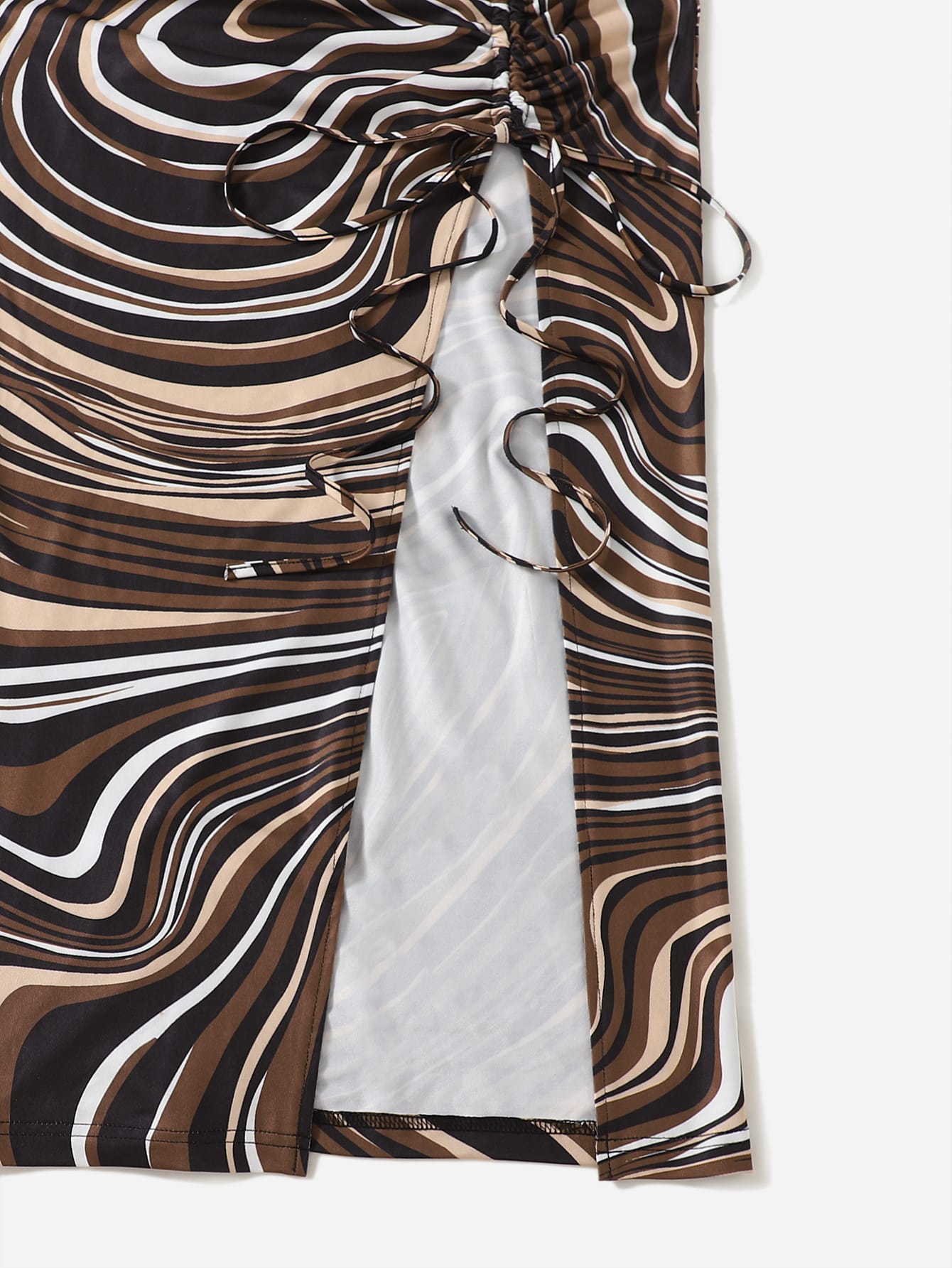 Plus Allover Print Drawstring Front Split Thigh Skirt