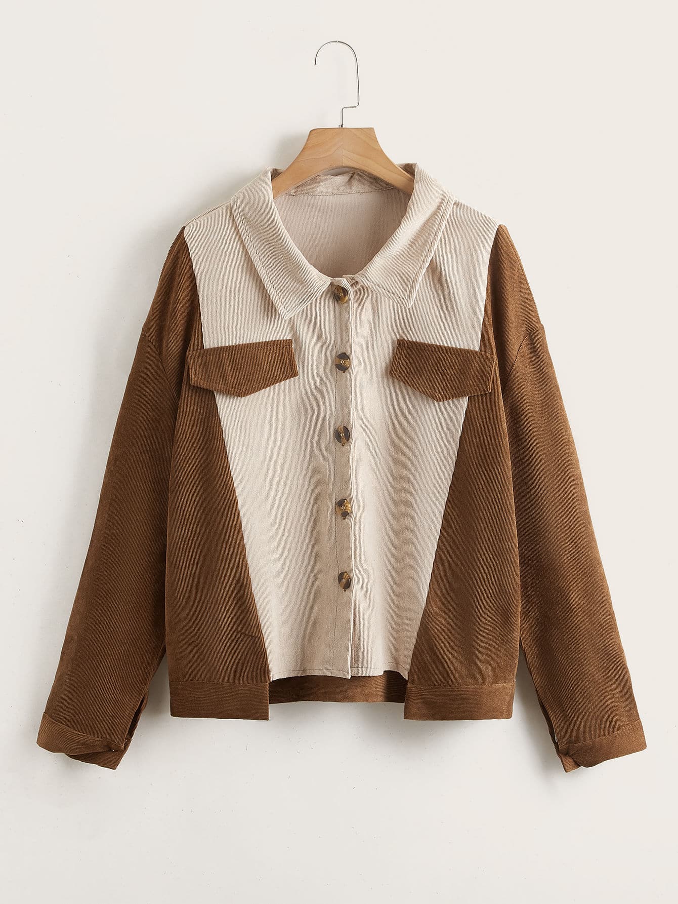 Corduroy Colorblock Button Front Overshirt