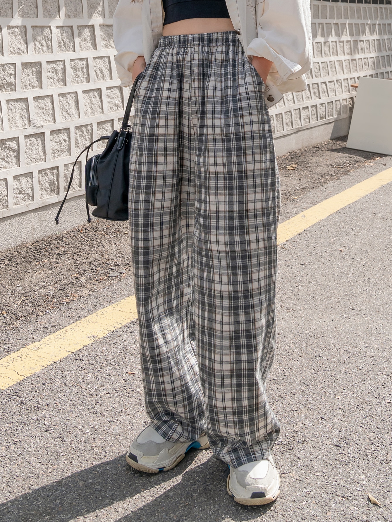 Plaid Slant Pocket Pants
