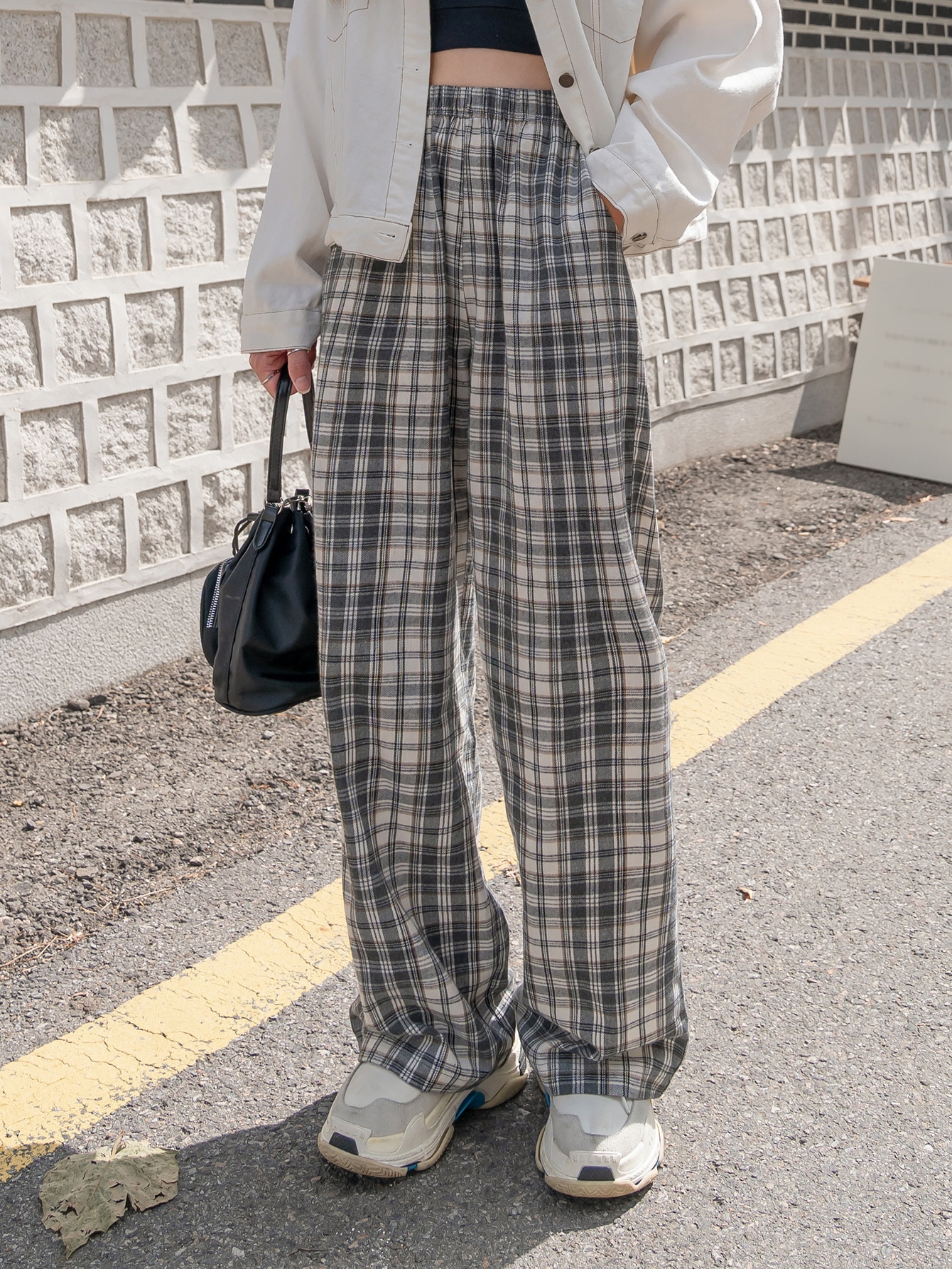 Plaid Slant Pocket Pants