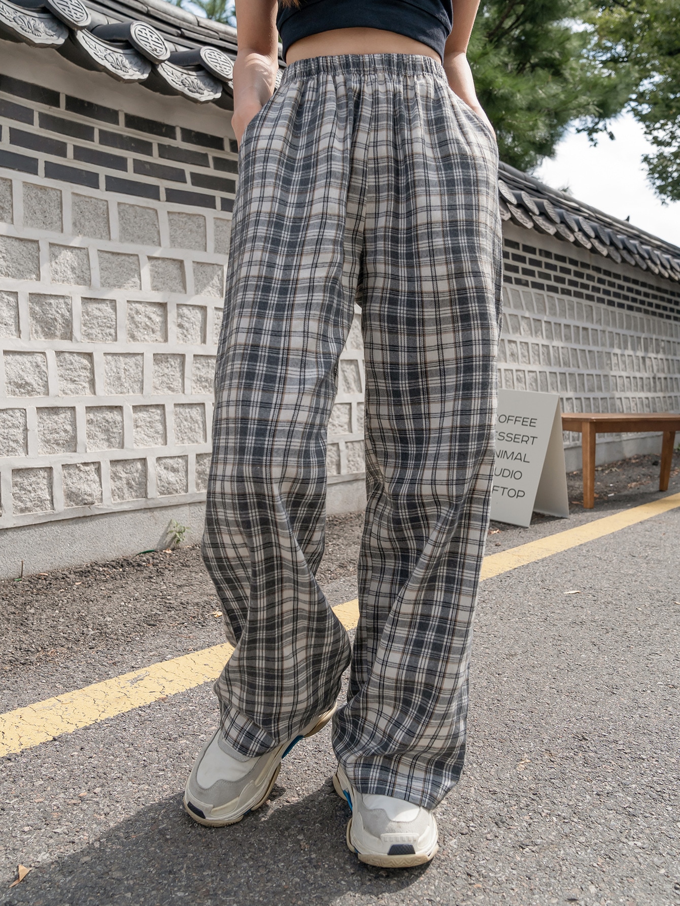 Plaid Slant Pocket Pants