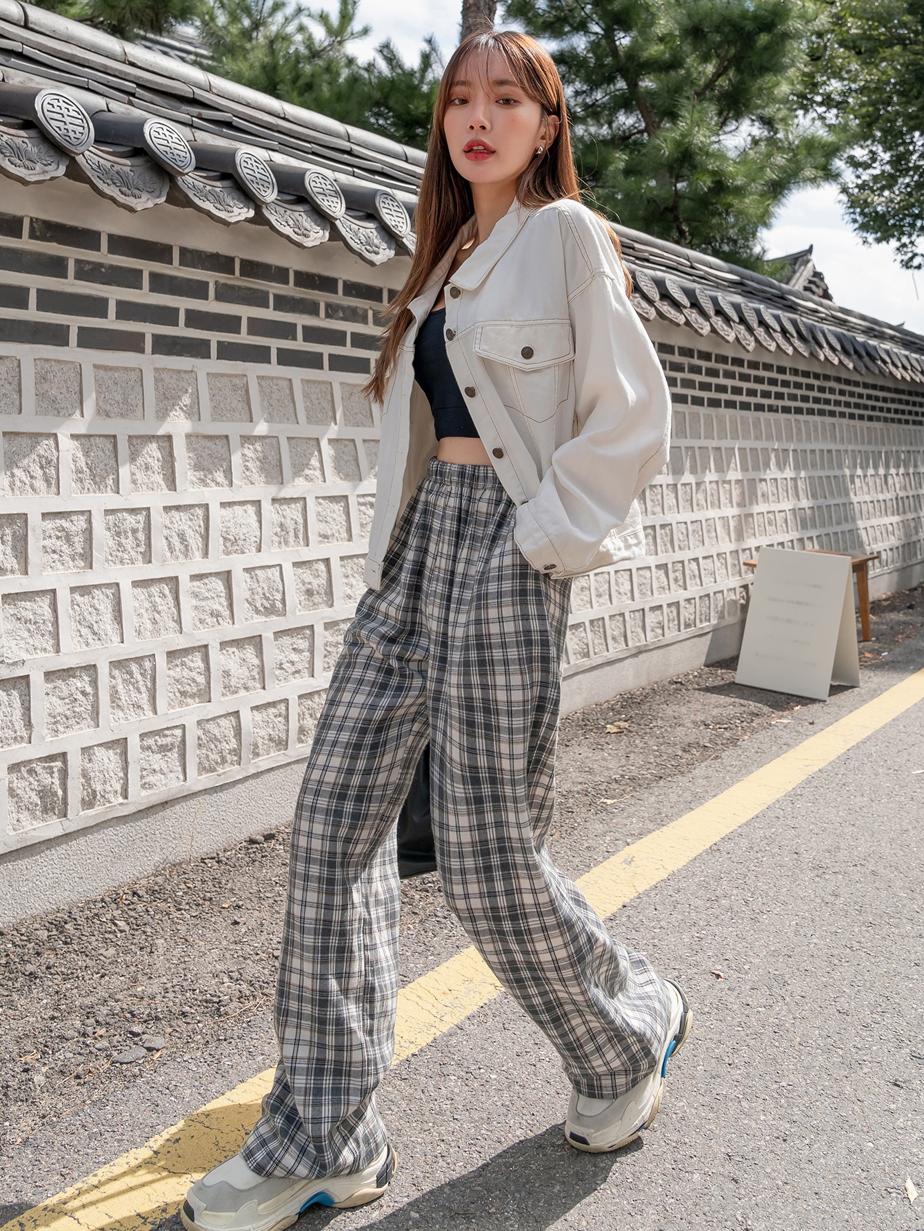 Plaid Slant Pocket Pants