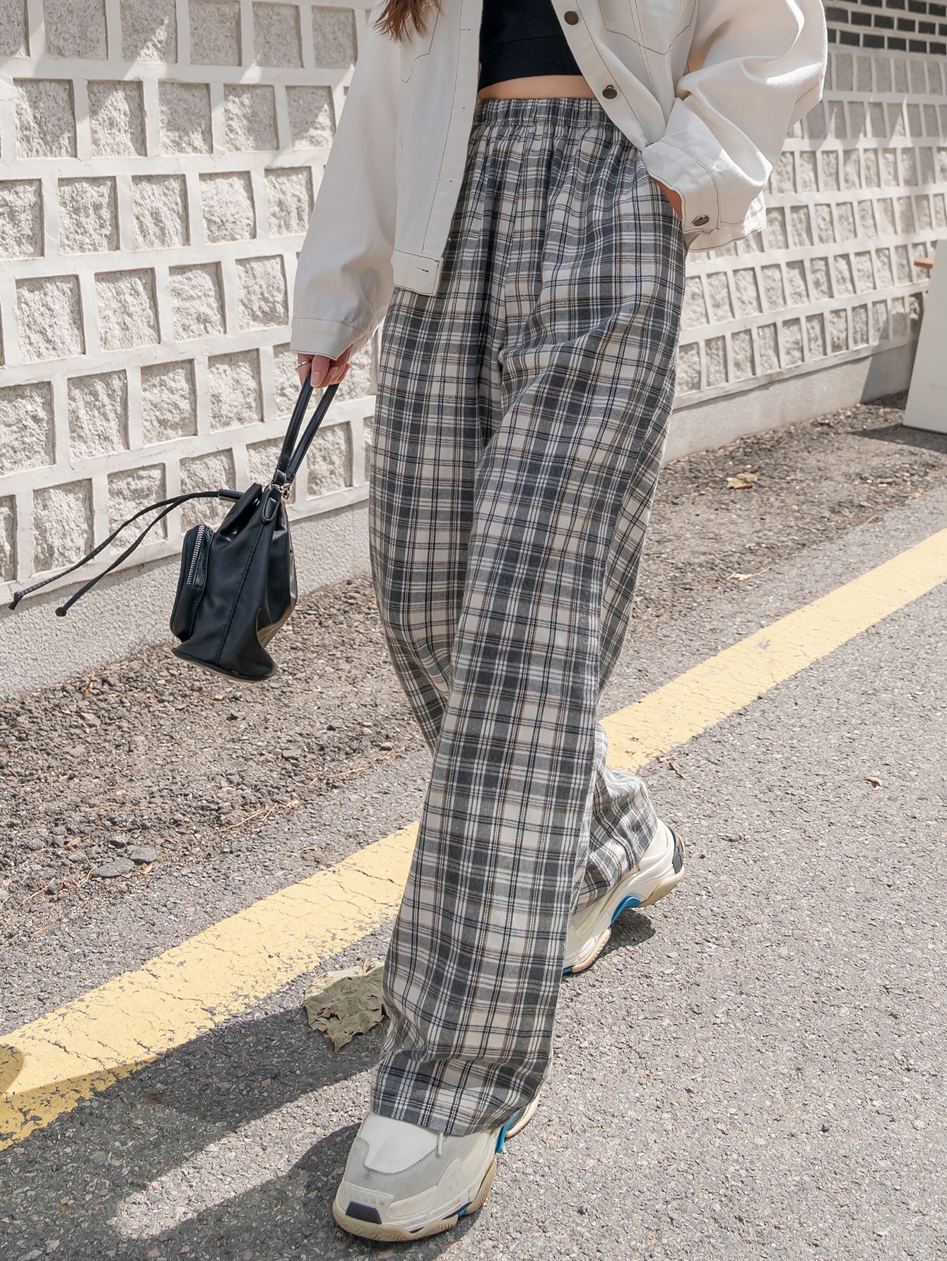 Plaid Slant Pocket Pants