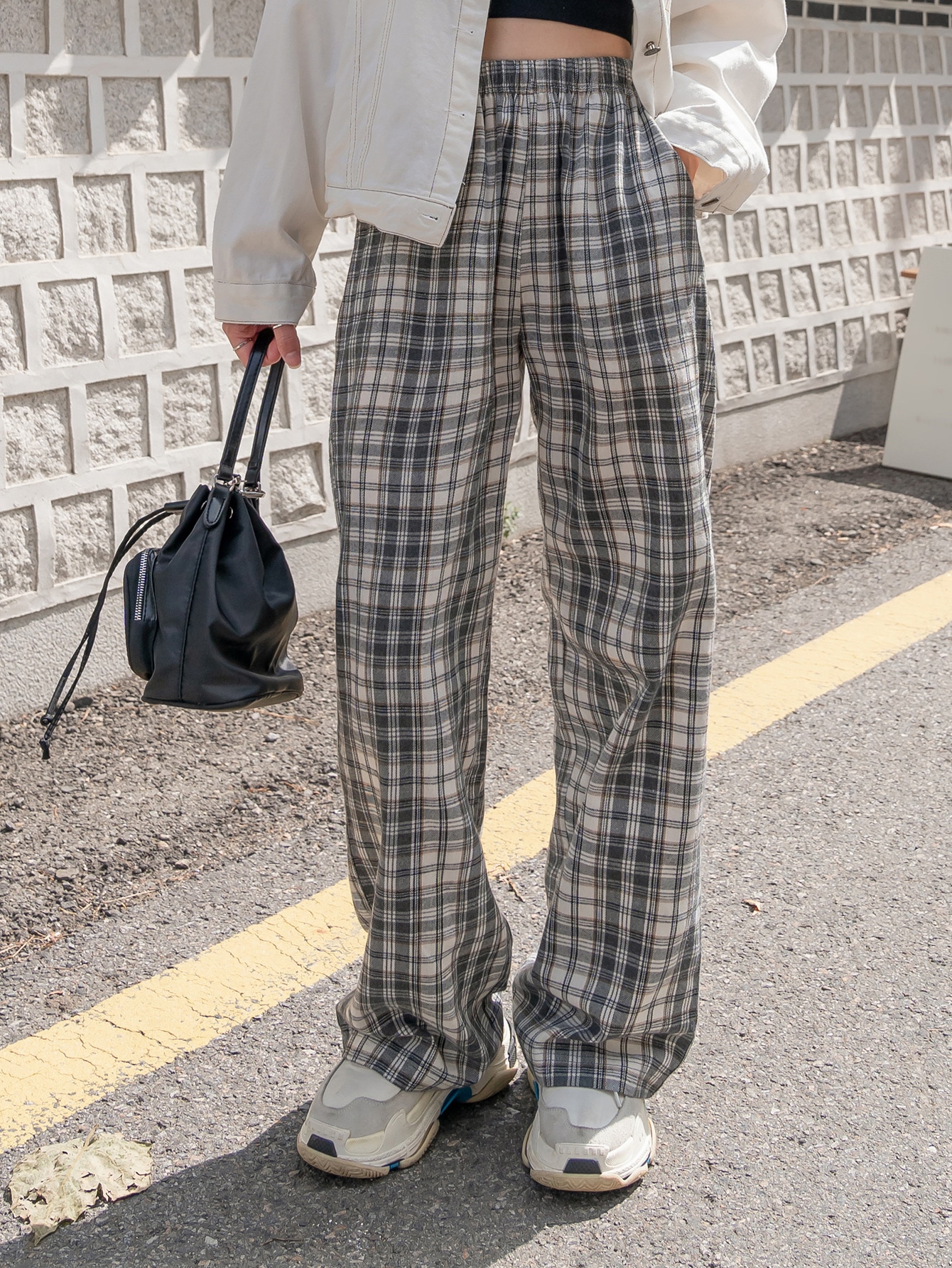 Plaid Slant Pocket Pants