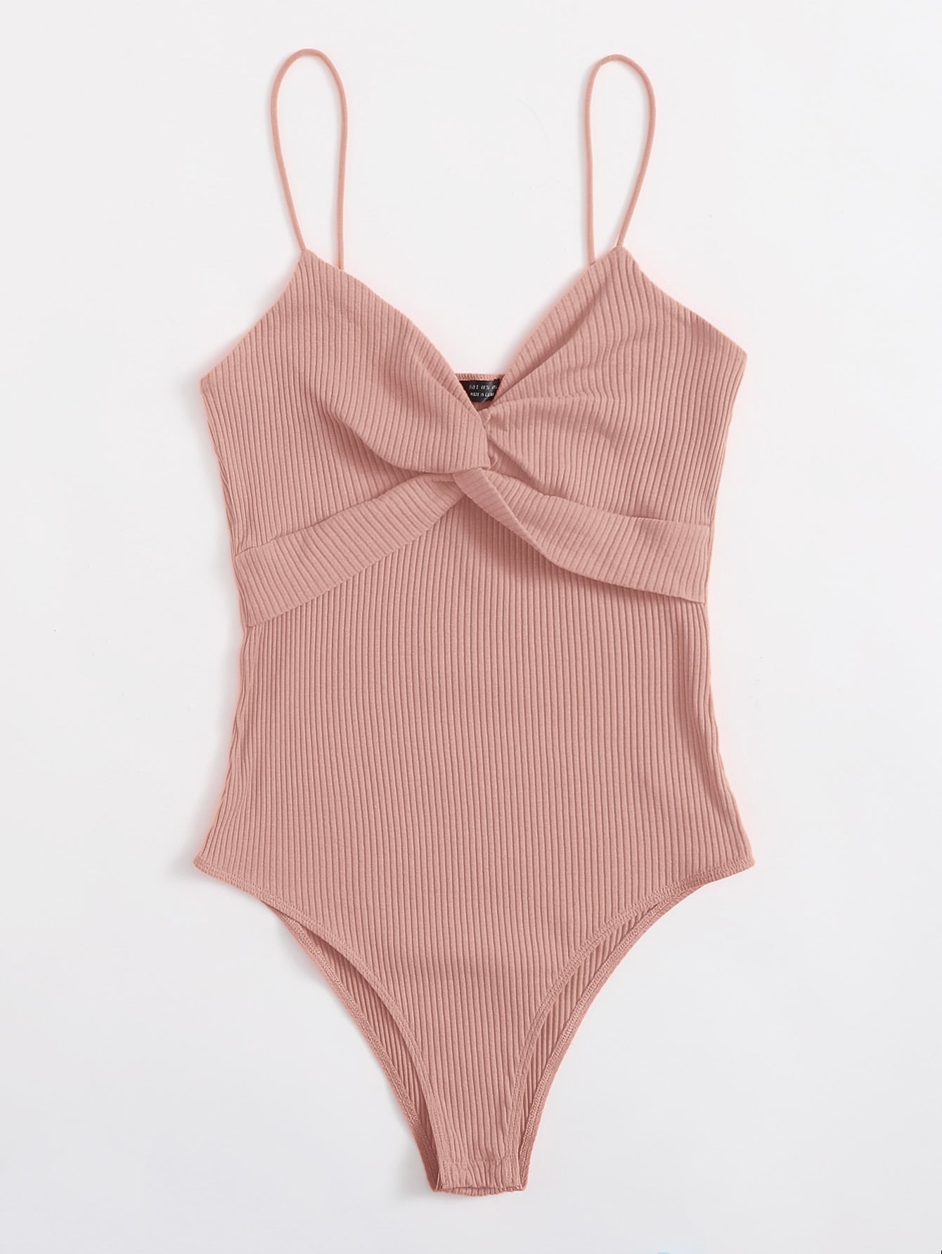 Twist Front Rib-knit Slip Bodysuit