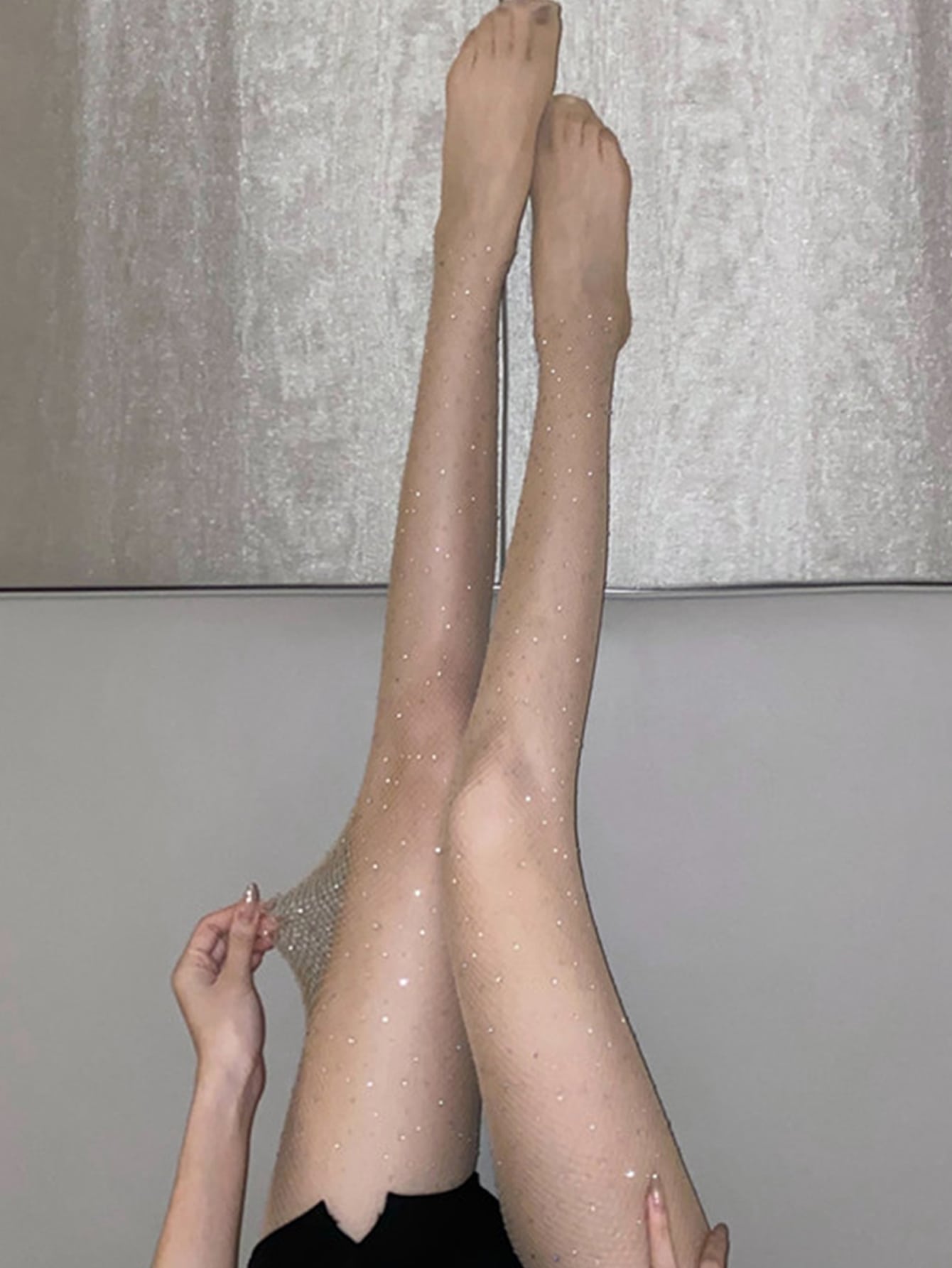 Rhinestone Decor Fishnet Tights