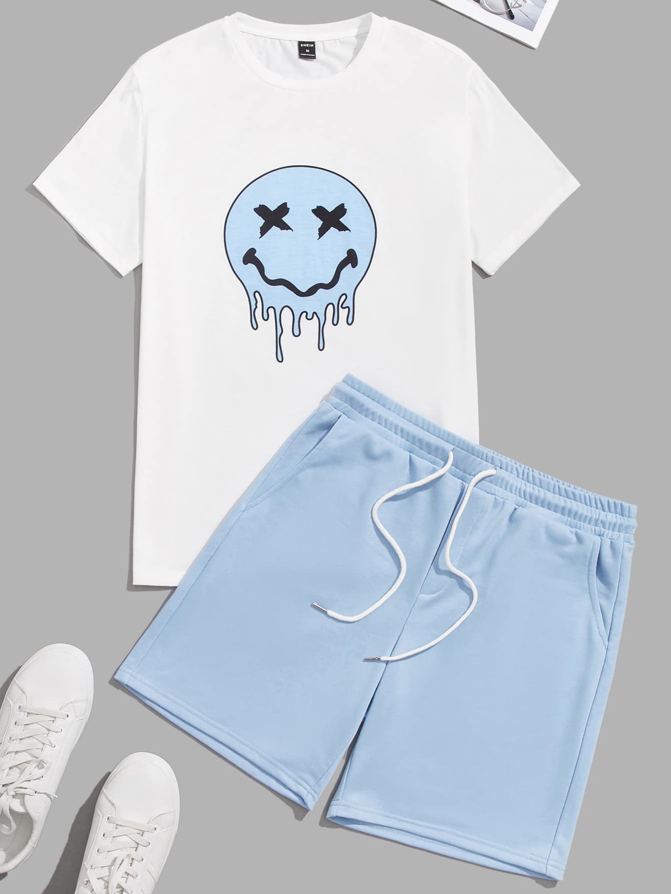 Guys Letter Graphic Tee & Drawstring Waist Shorts Set