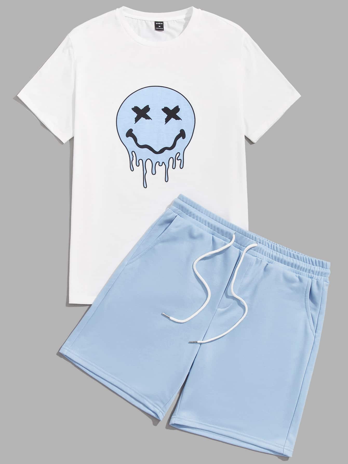 Guys Letter Graphic Tee & Drawstring Waist Shorts Set