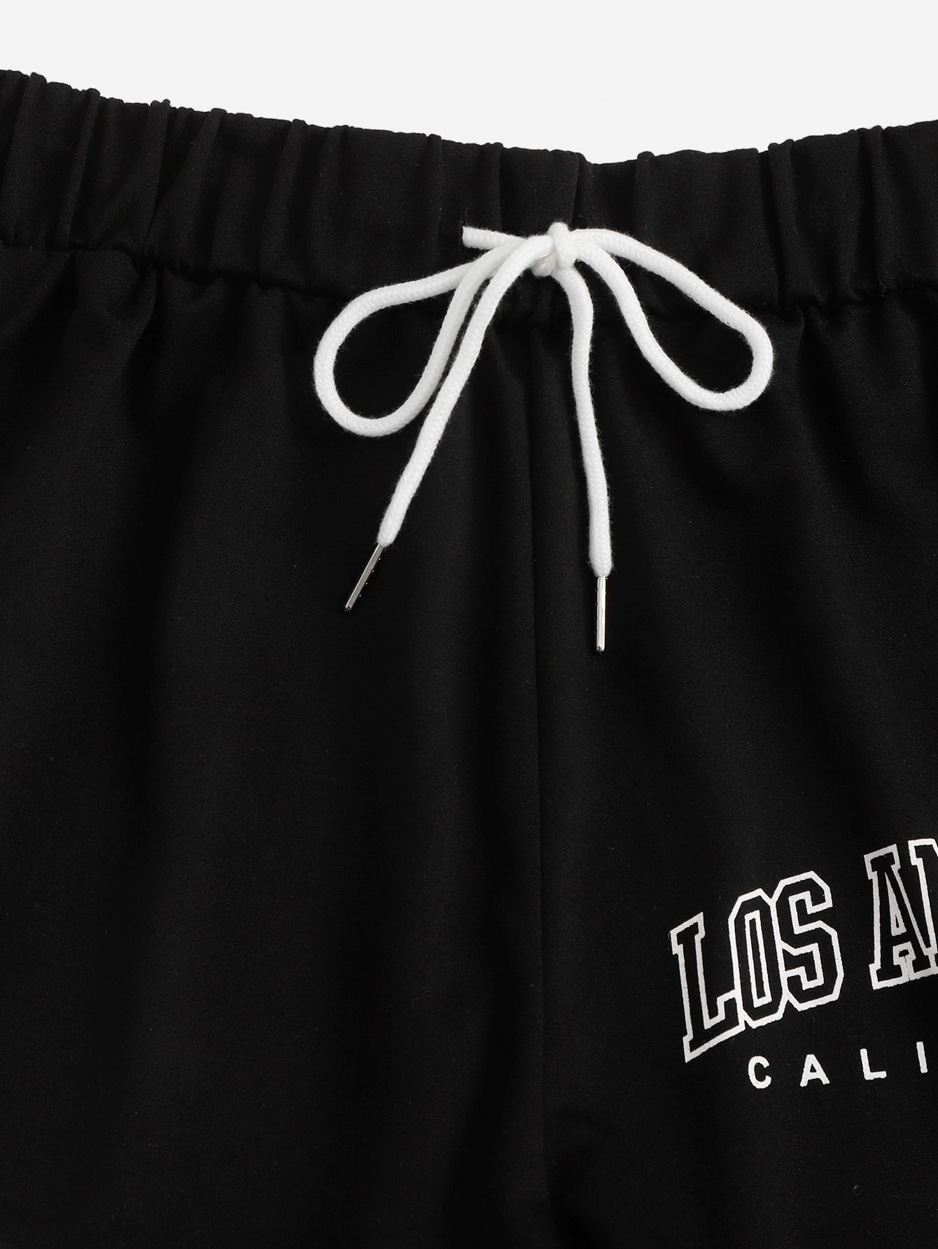 Plus 3pcs Letter Graphic Drawstring Waist Contrast Binding Shorts