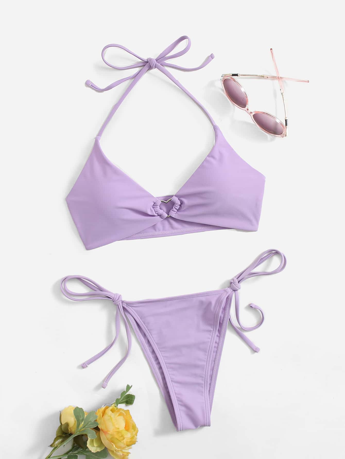Summer Beach Romwe X Gabiciamp Bikini Set Heart Ring Triangle Bra & Thong Bottom 2 Piece Bathing Suit