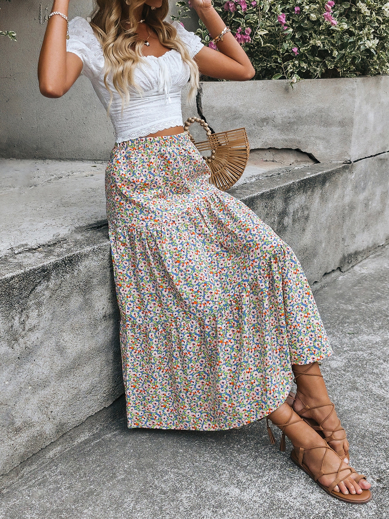 Floral Print Ruffle Hem Skirt