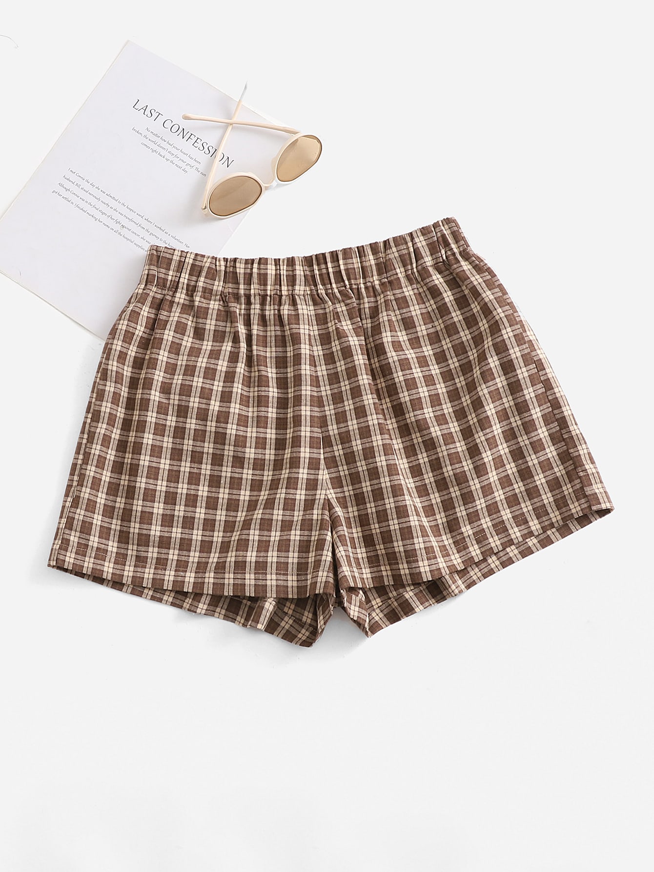 Elastic Waist Plaid Shorts