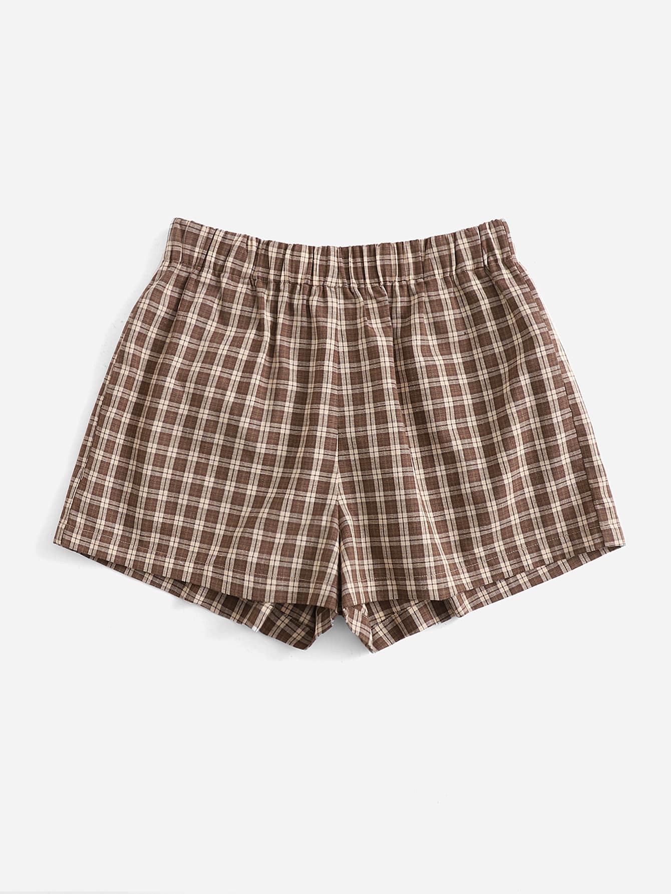 Elastic Waist Plaid Shorts