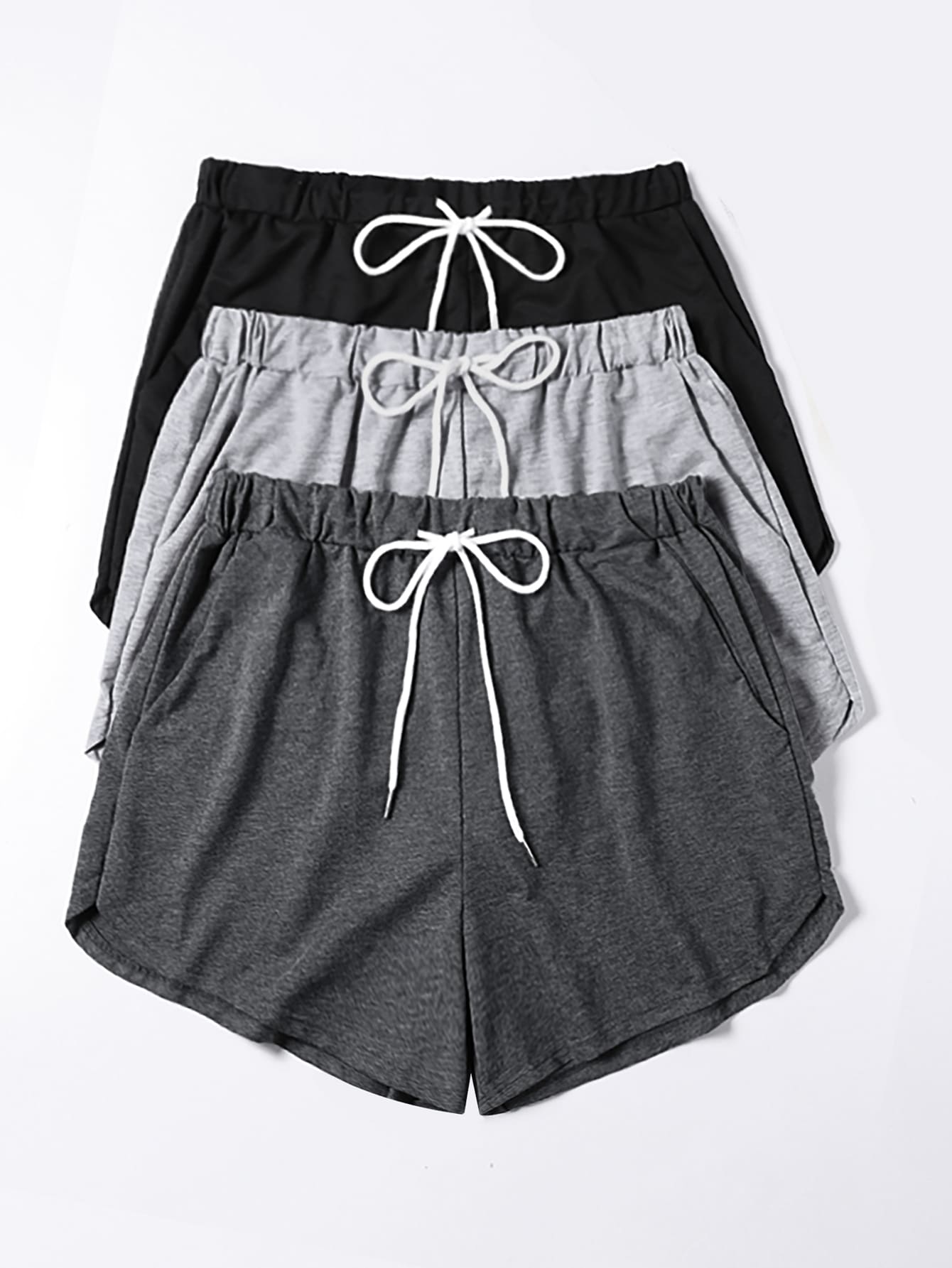 Plus 3pcs Drawstring Waist Track Shorts