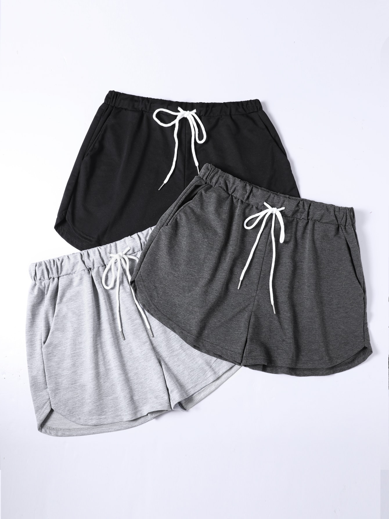 Plus 3pcs Drawstring Waist Track Shorts
