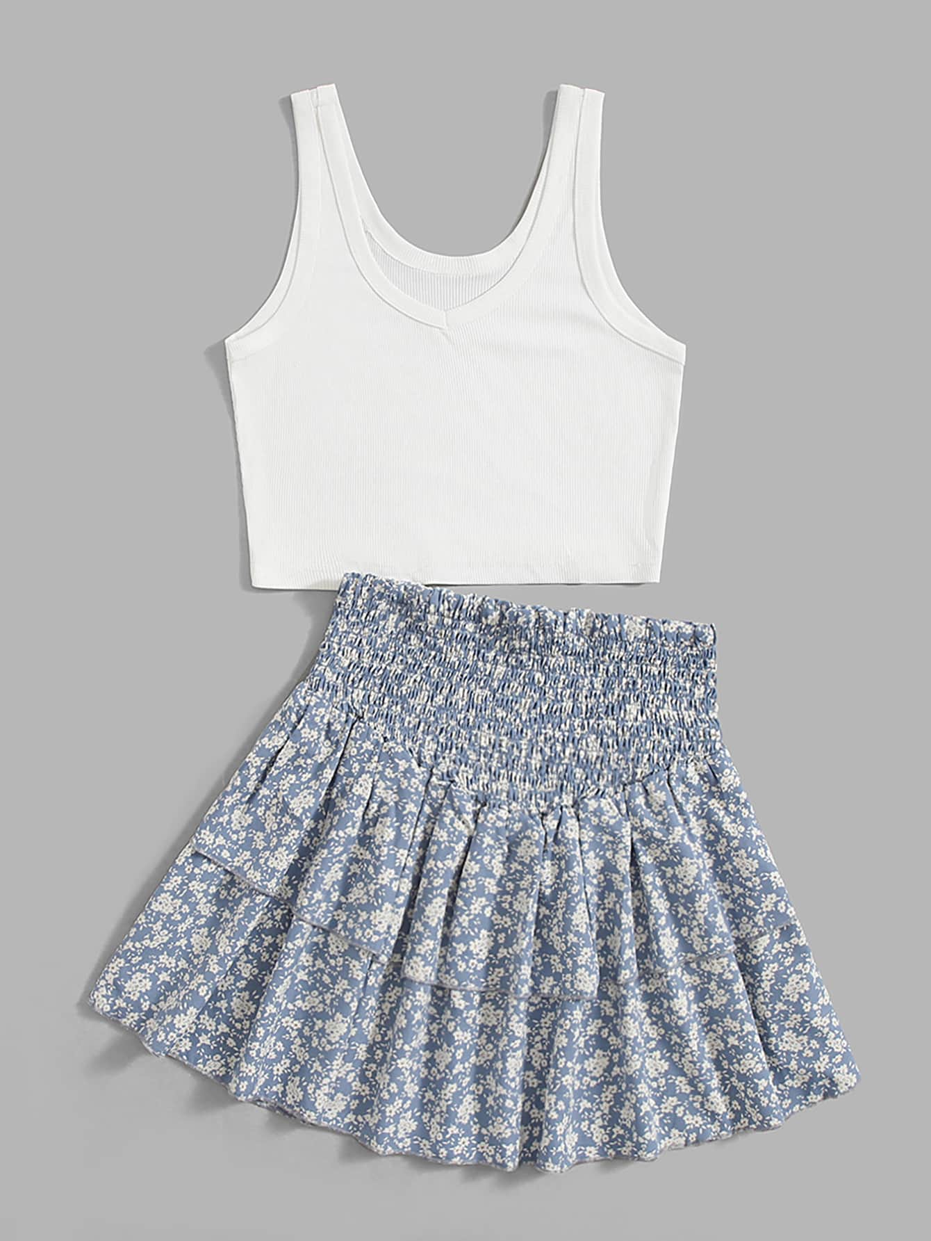 Tank Top & Ditsy Floral Shirred Skirt
