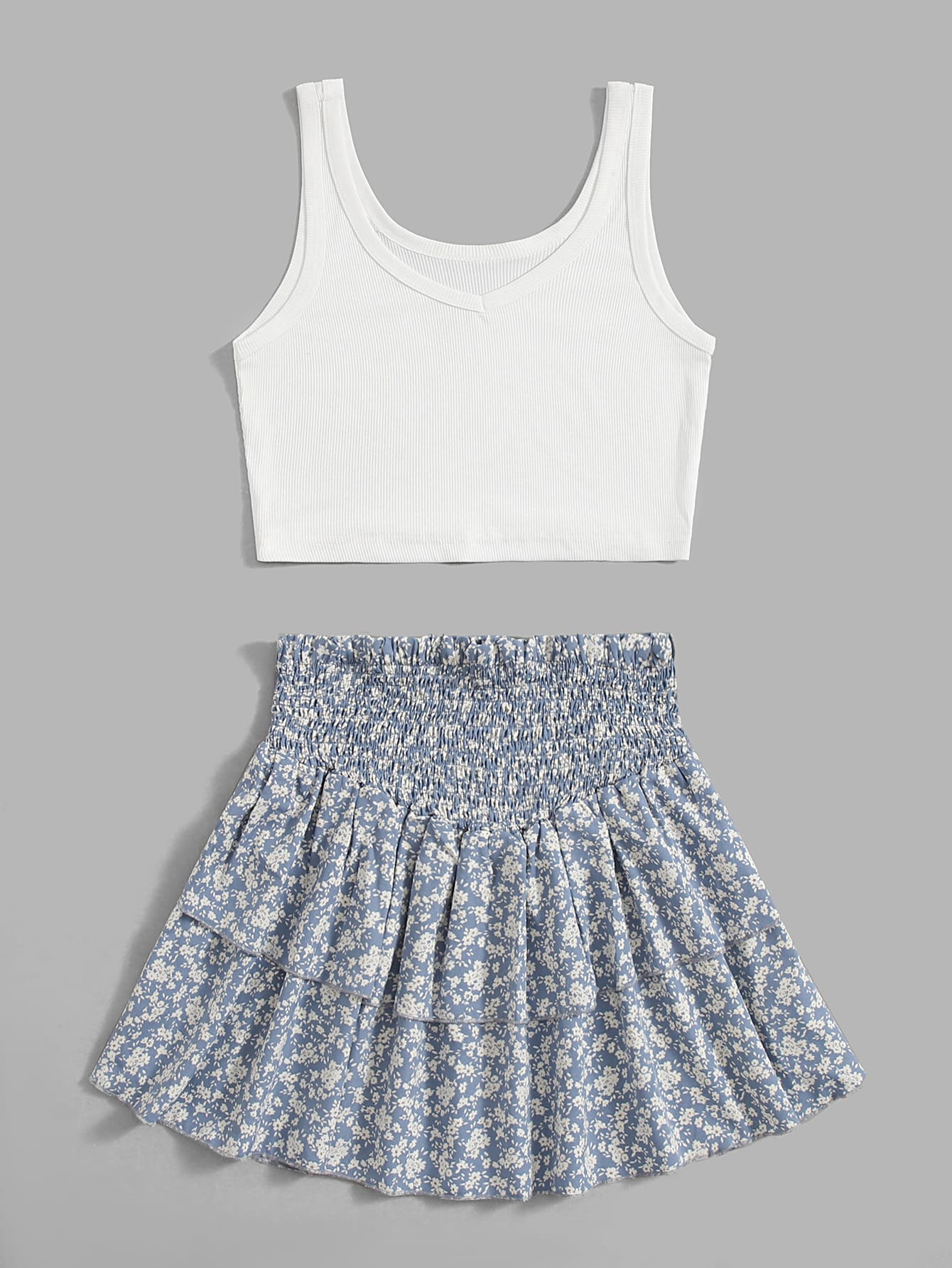 Tank Top & Ditsy Floral Shirred Skirt