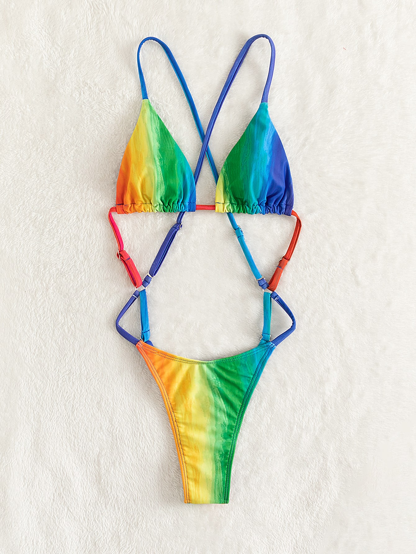Summer Beach Random Ombre Cut Out Crisscross Back One Piece Swimsuit