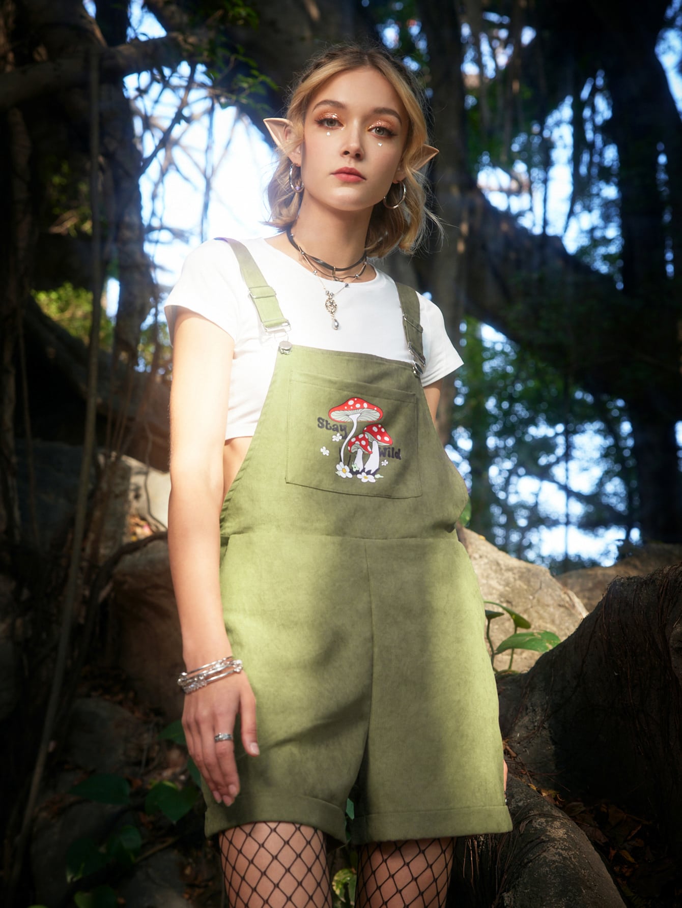 Fairycore Slogan Mushroom Graphic Jumpsuit Without Tee