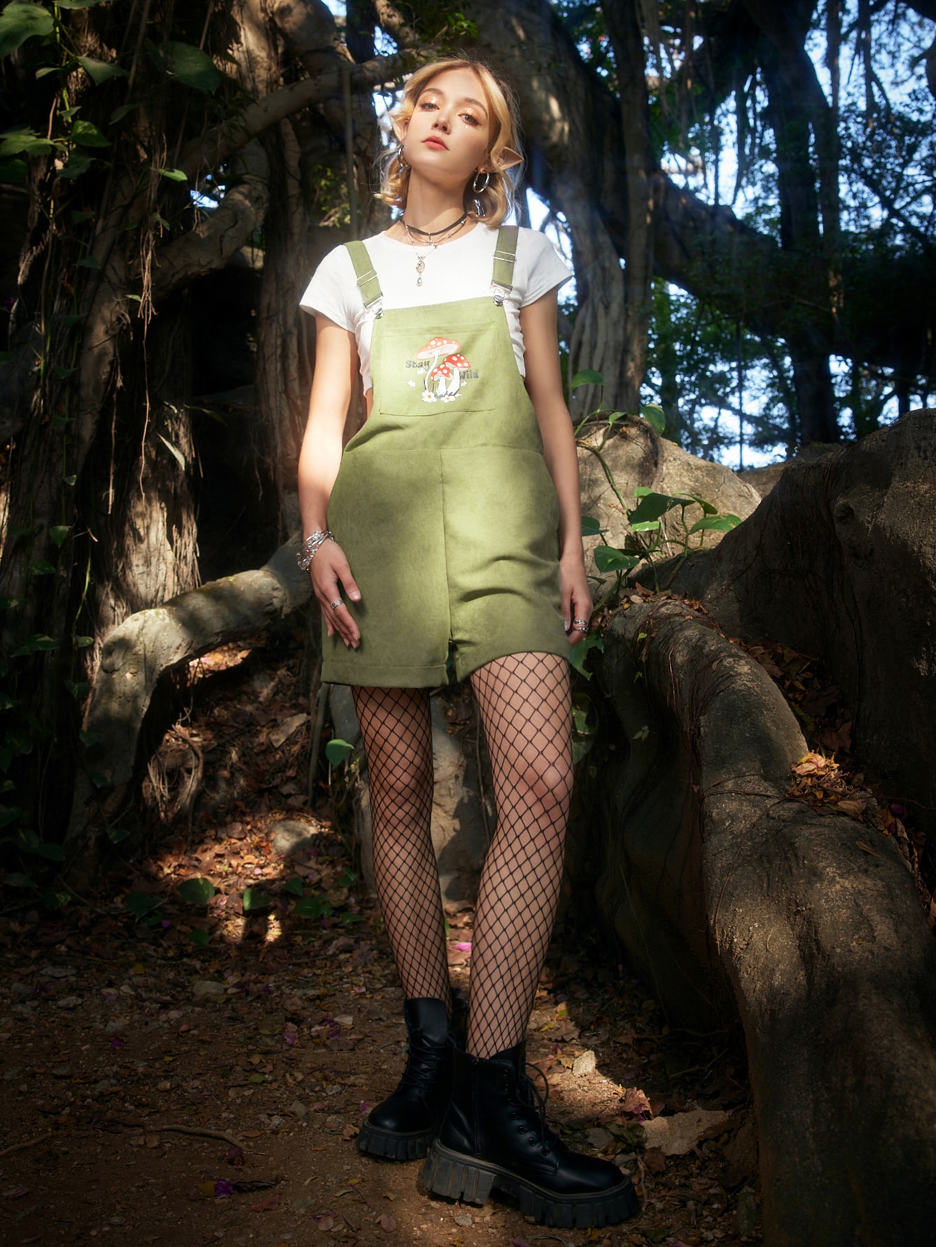 Fairycore Slogan Mushroom Graphic Jumpsuit Without Tee
