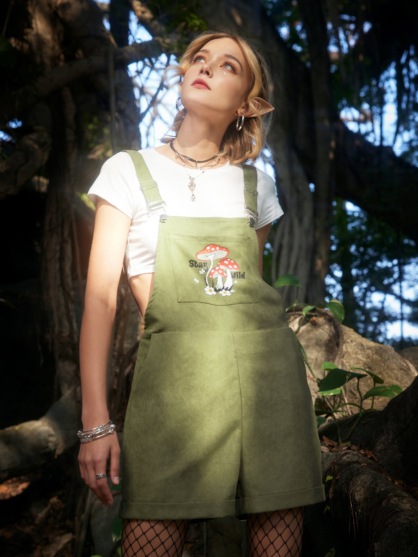 Fairycore Slogan Mushroom Graphic Jumpsuit Without Tee