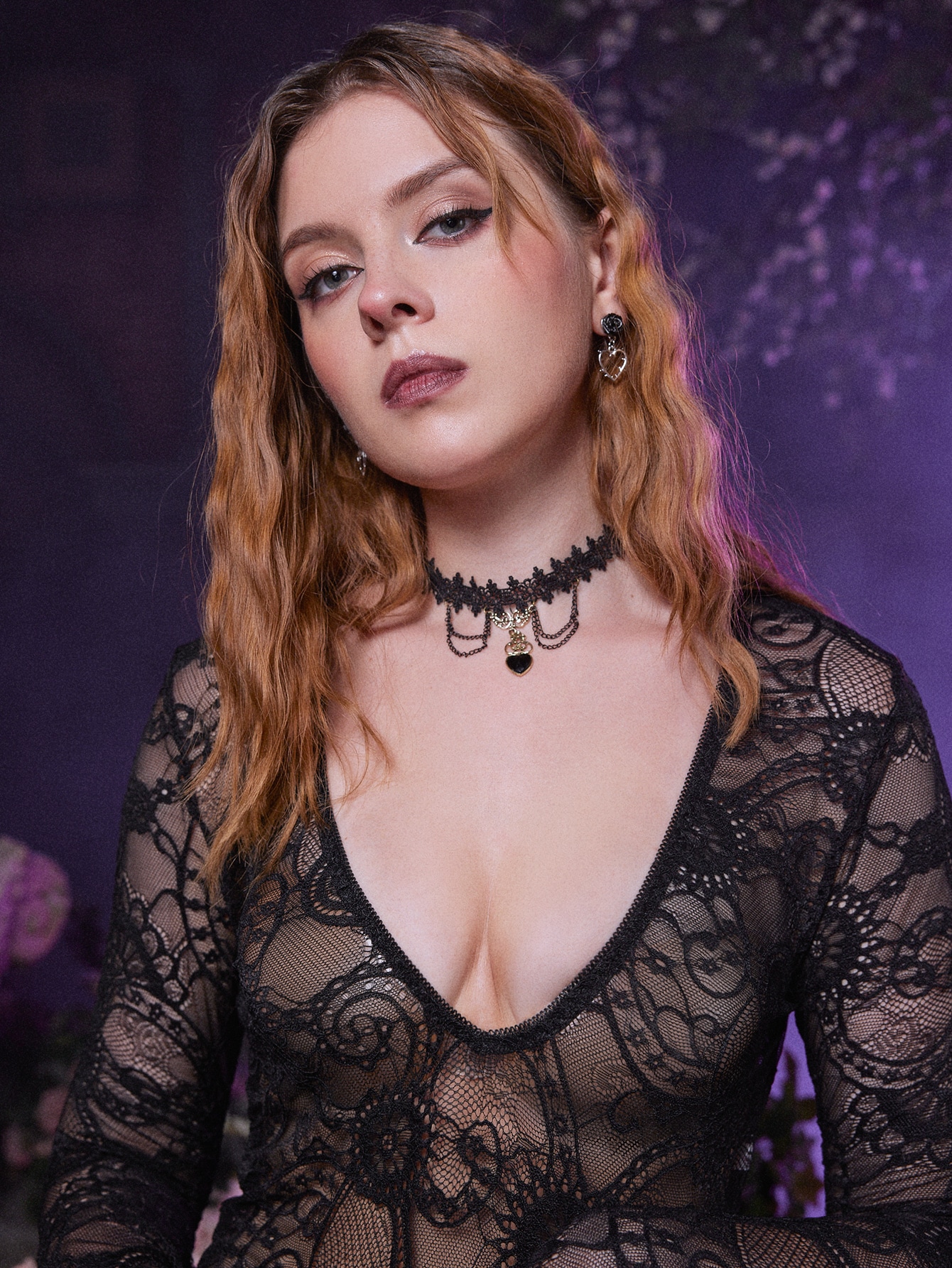 Goth Gothic Sexy Lace Bell Sleeve Romper