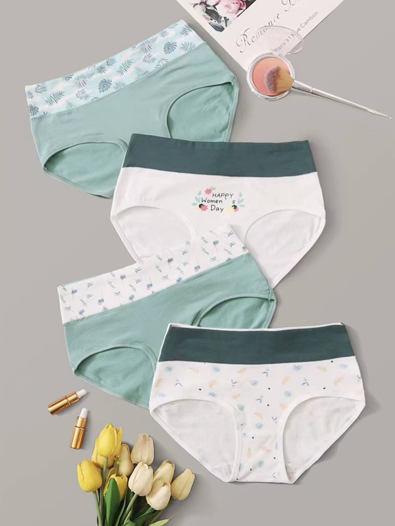 4pack Letter & Floral Pattern Panty Set