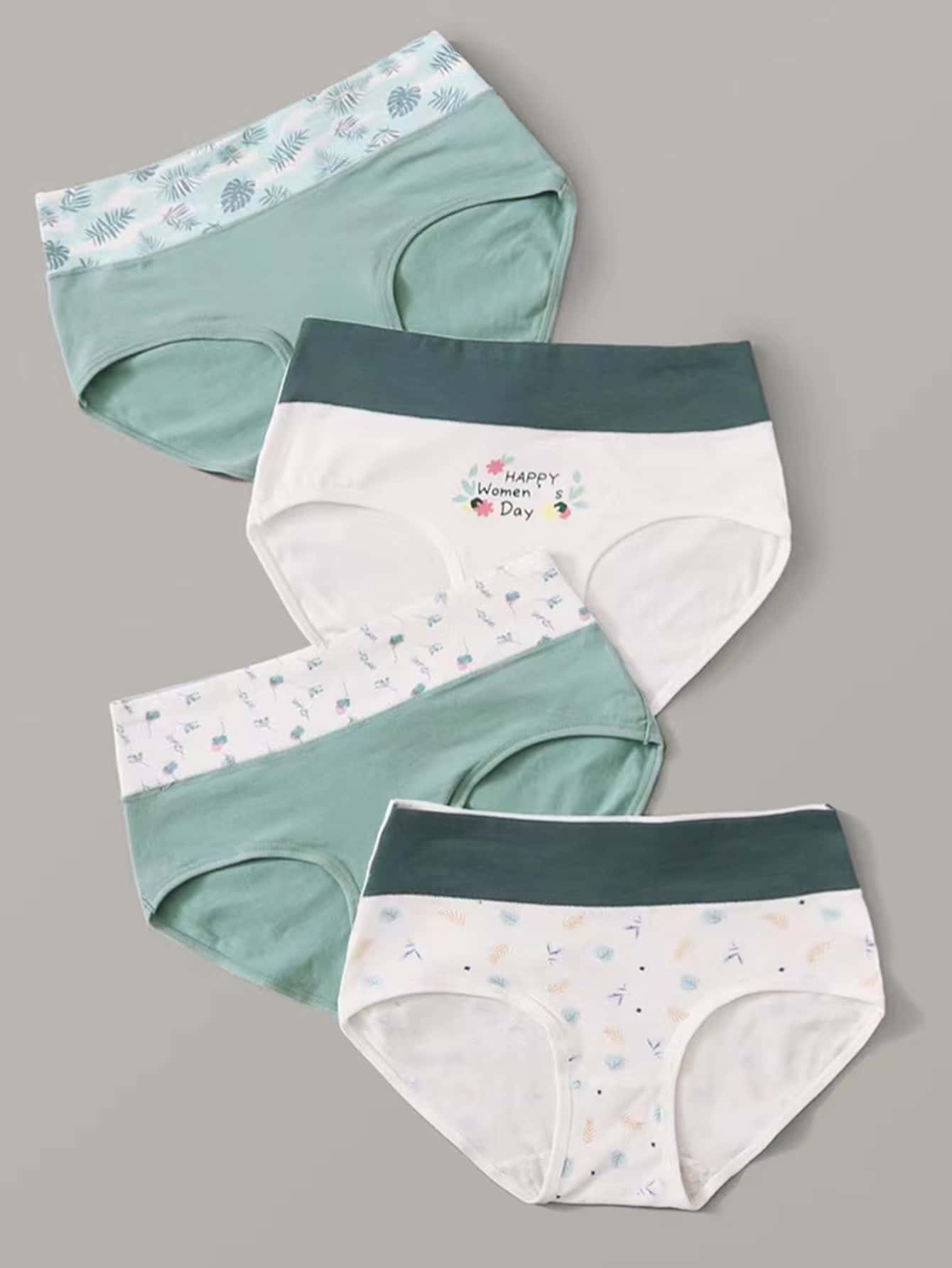 4pack Letter & Floral Pattern Panty Set
