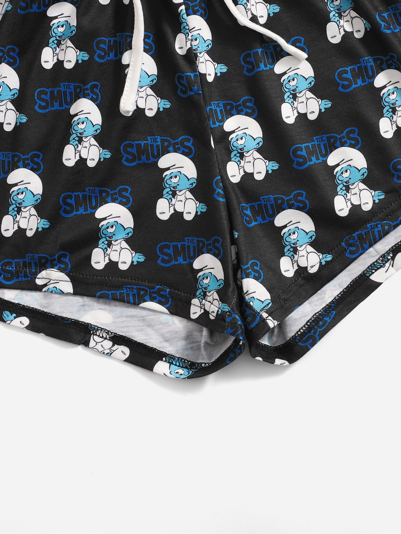 ROMWE X The Smurfs Cartoon Graphic Contrast Binding PJ Set, School