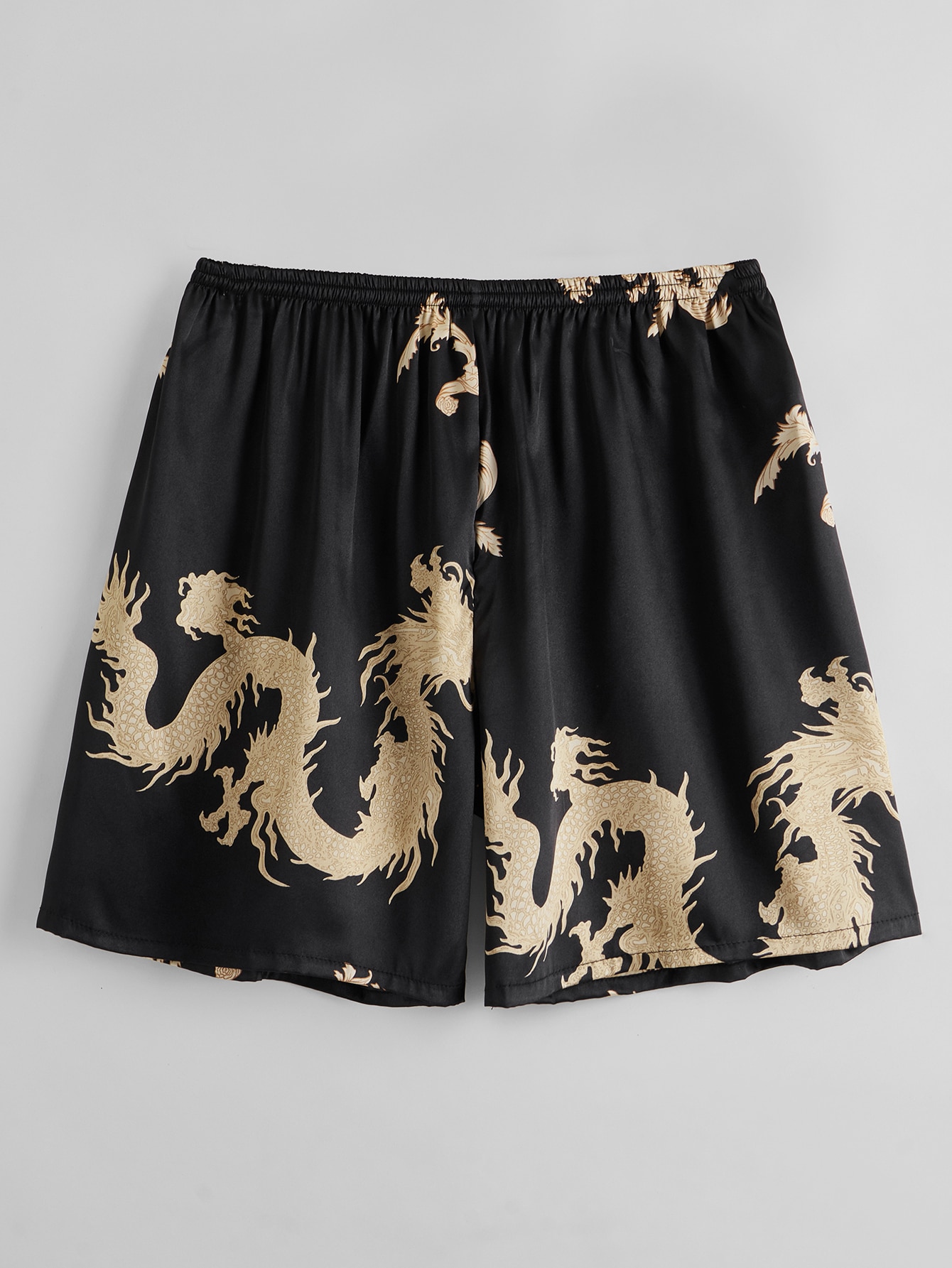 Guys Dragon Print Satin Pajama Shorts